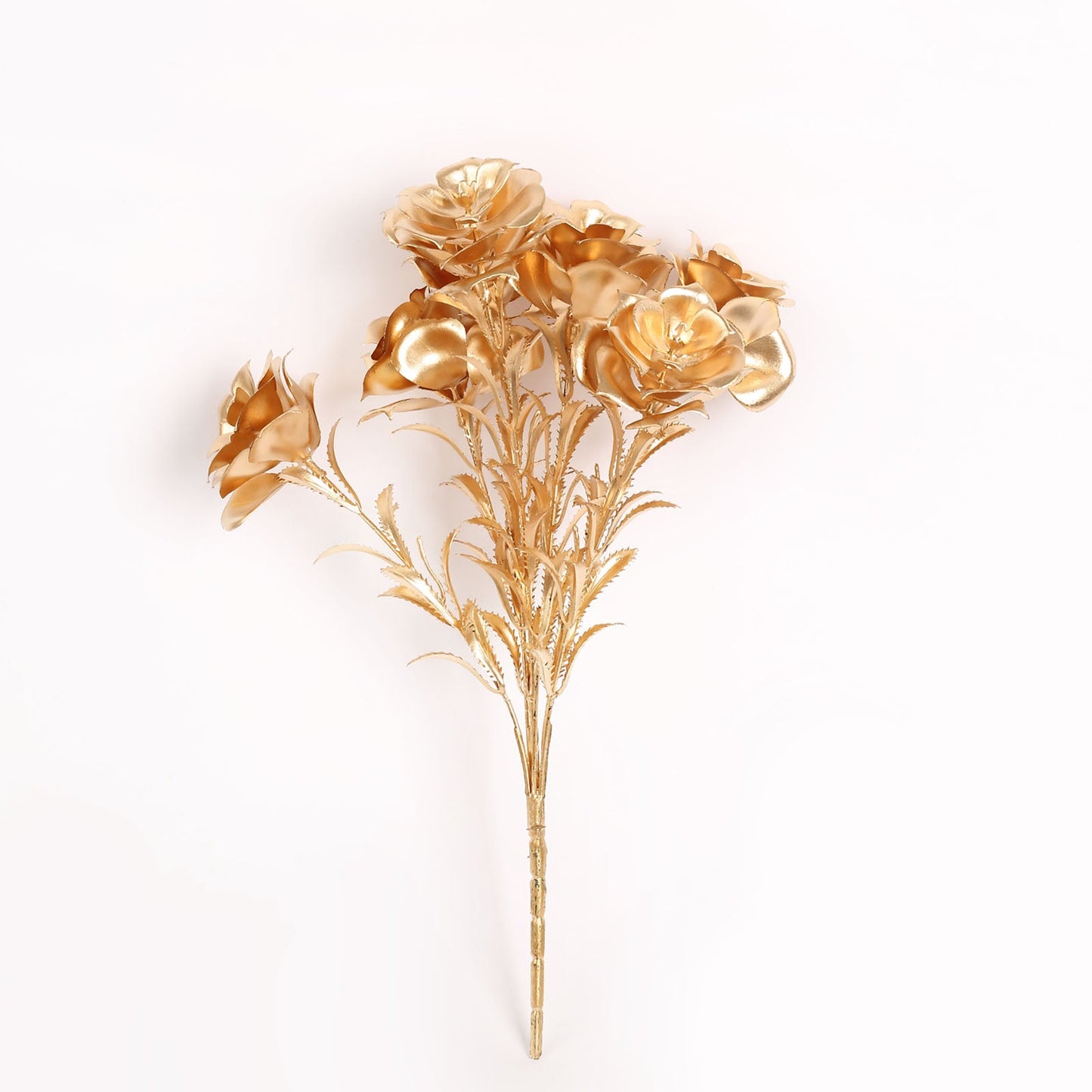 2 Pack Metallic Gold Artificial Rose Bloomed Flower Bouquet, Open Flower Floral Arrangement Holiday Decor 17"