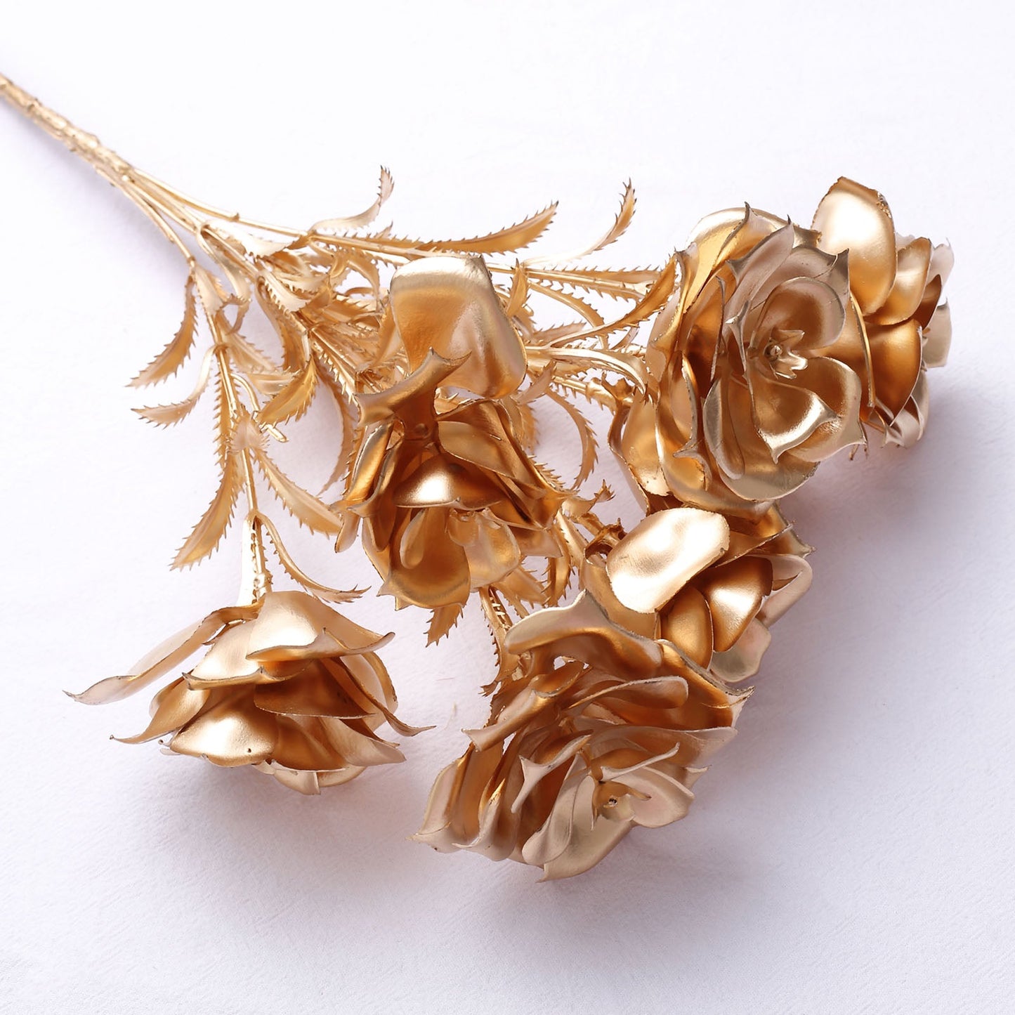 2 Pack Metallic Gold Artificial Rose Bloomed Flower Bouquet, Open Flower Floral Arrangement Holiday Decor 17"