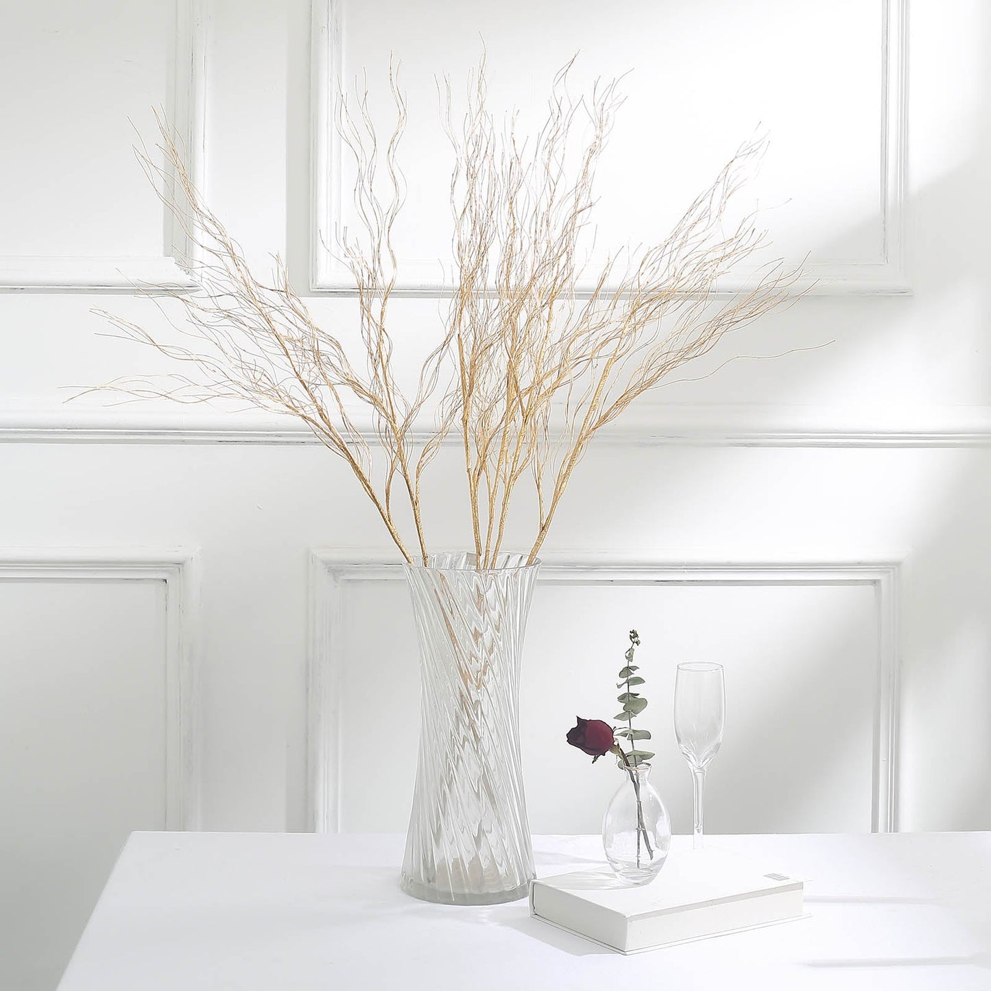 4 Pack Metallic Gold Artificial DIY Long Stem Twig Vase Fillers, Bendable Craft Curly Branch Willow Sprays 39"
