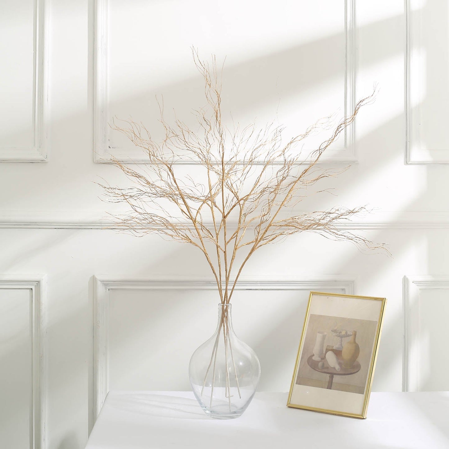 4 Pack Metallic Gold Artificial DIY Long Stem Twig Vase Fillers, Bendable Craft Curly Branch Willow Sprays 39"