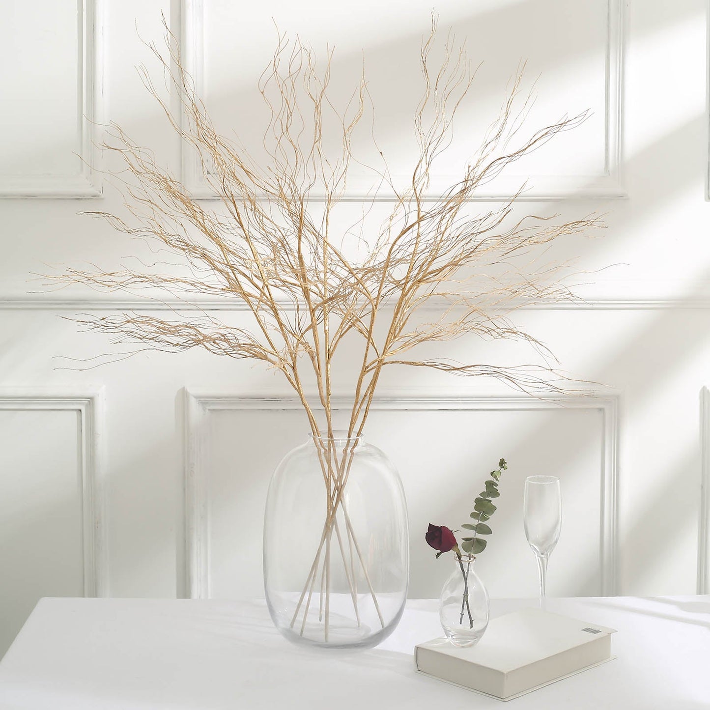 4 Pack Metallic Gold Artificial DIY Long Stem Twig Vase Fillers, Bendable Craft Curly Branch Willow Sprays 39"