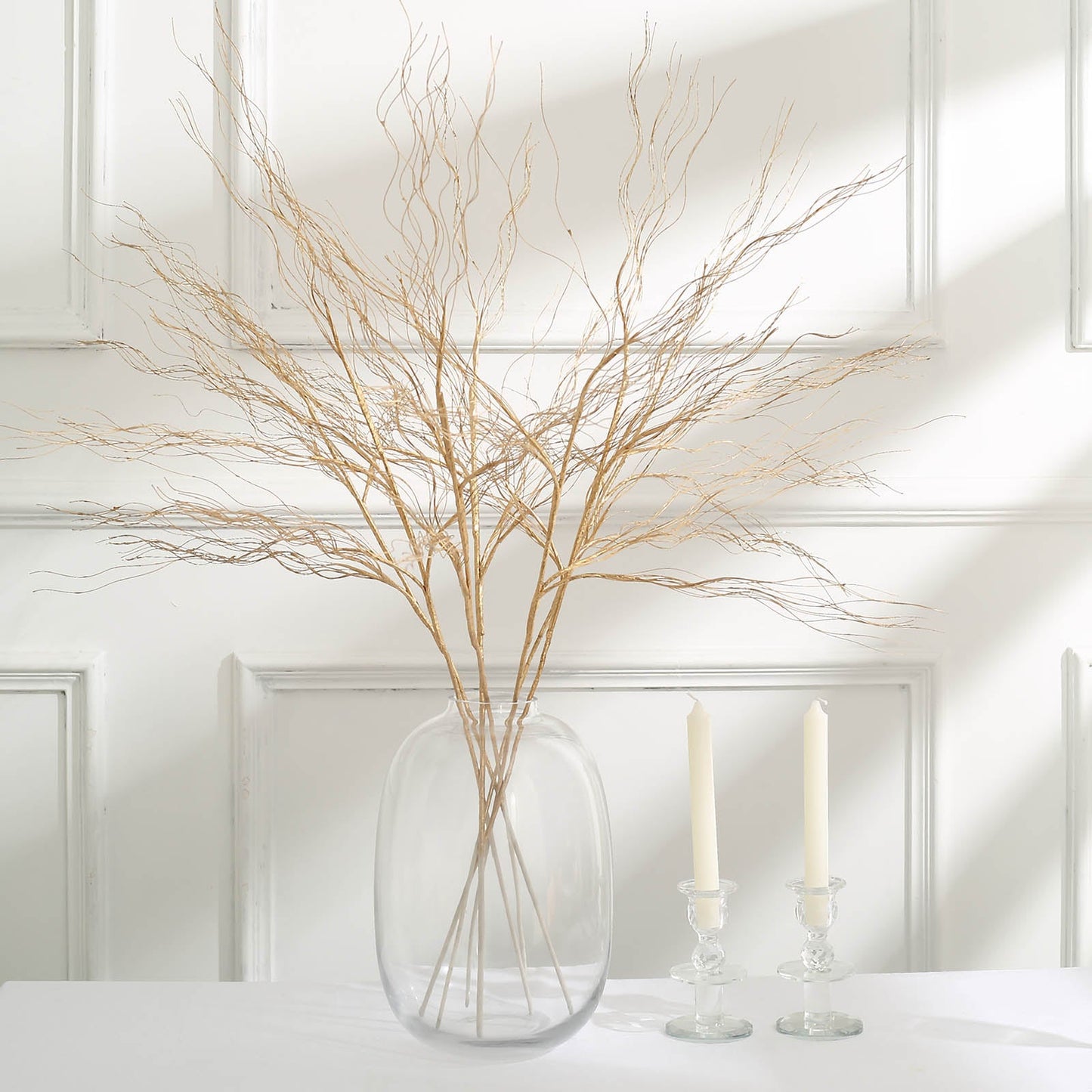 4 Pack Metallic Gold Artificial DIY Long Stem Twig Vase Fillers, Bendable Craft Curly Branch Willow Sprays 39"