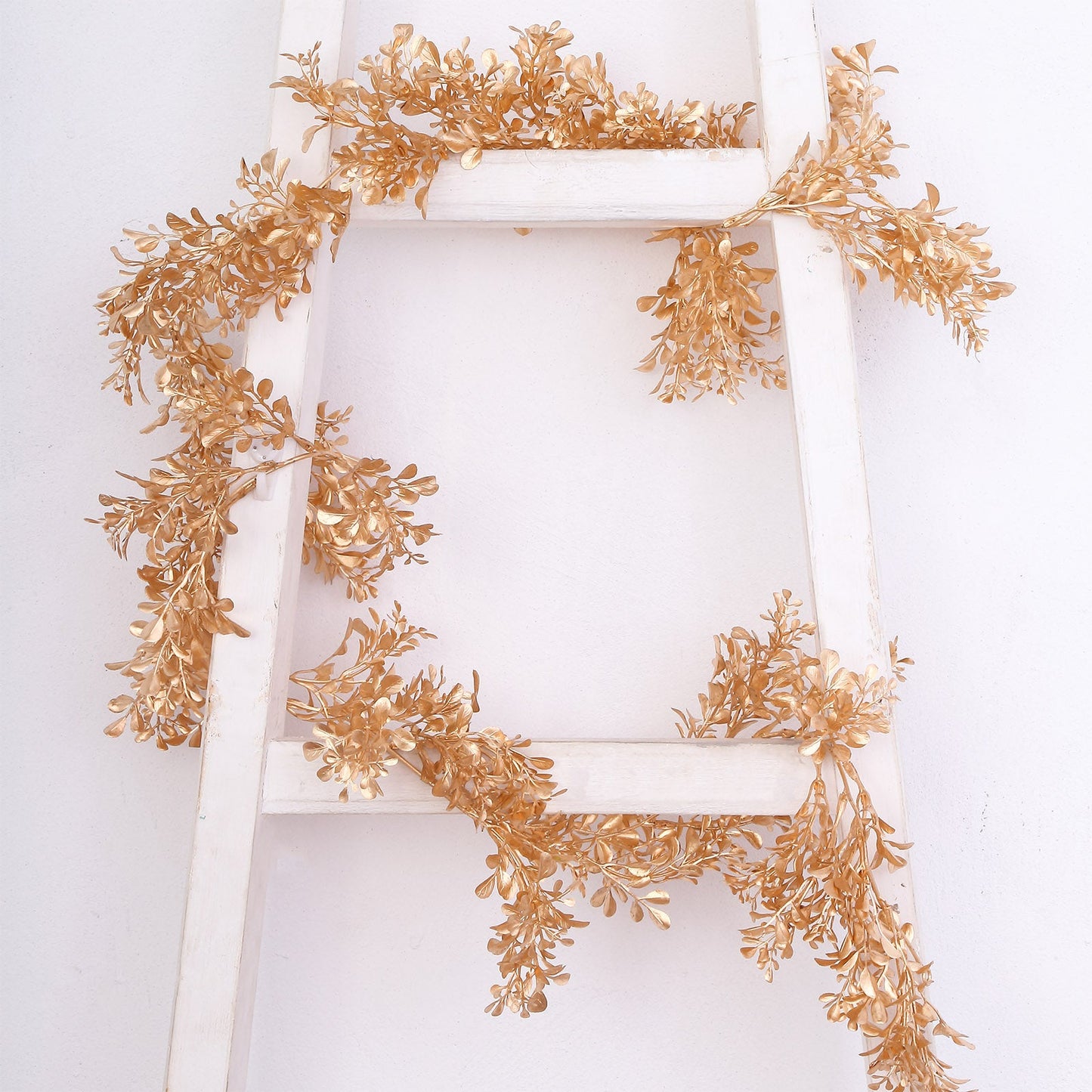 Metallic Gold Artificial Boxwood Leaf Table Garland, Faux Decorative Hanging Vine 6ft