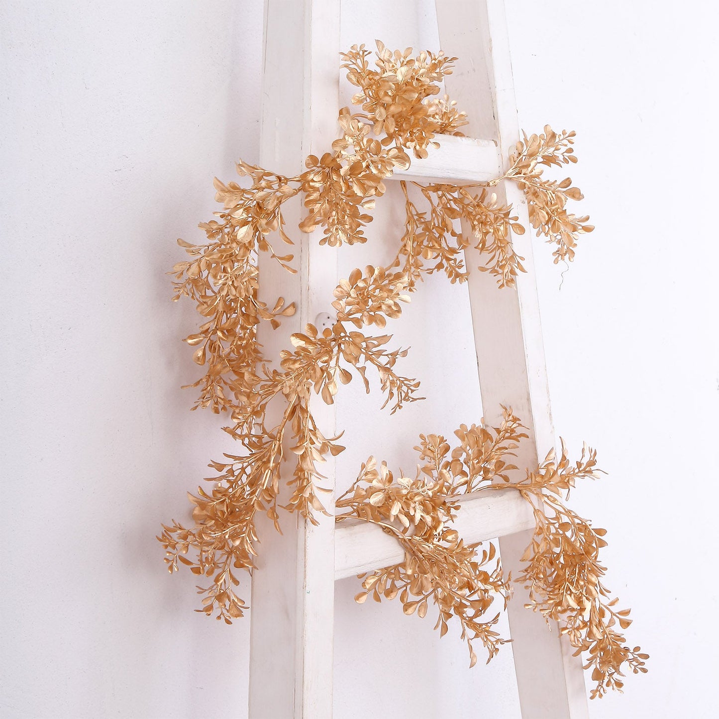 Metallic Gold Artificial Boxwood Leaf Table Garland, Faux Decorative Hanging Vine 6ft