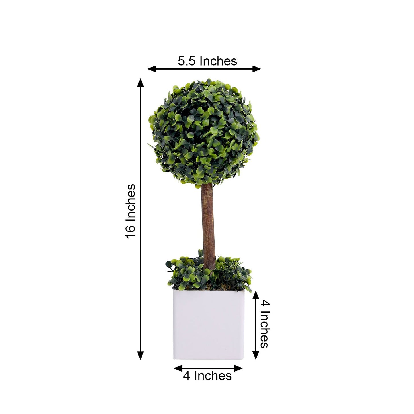 Green Artificial Boxwood Topiary Ball Tree In White Planter Pot 16"