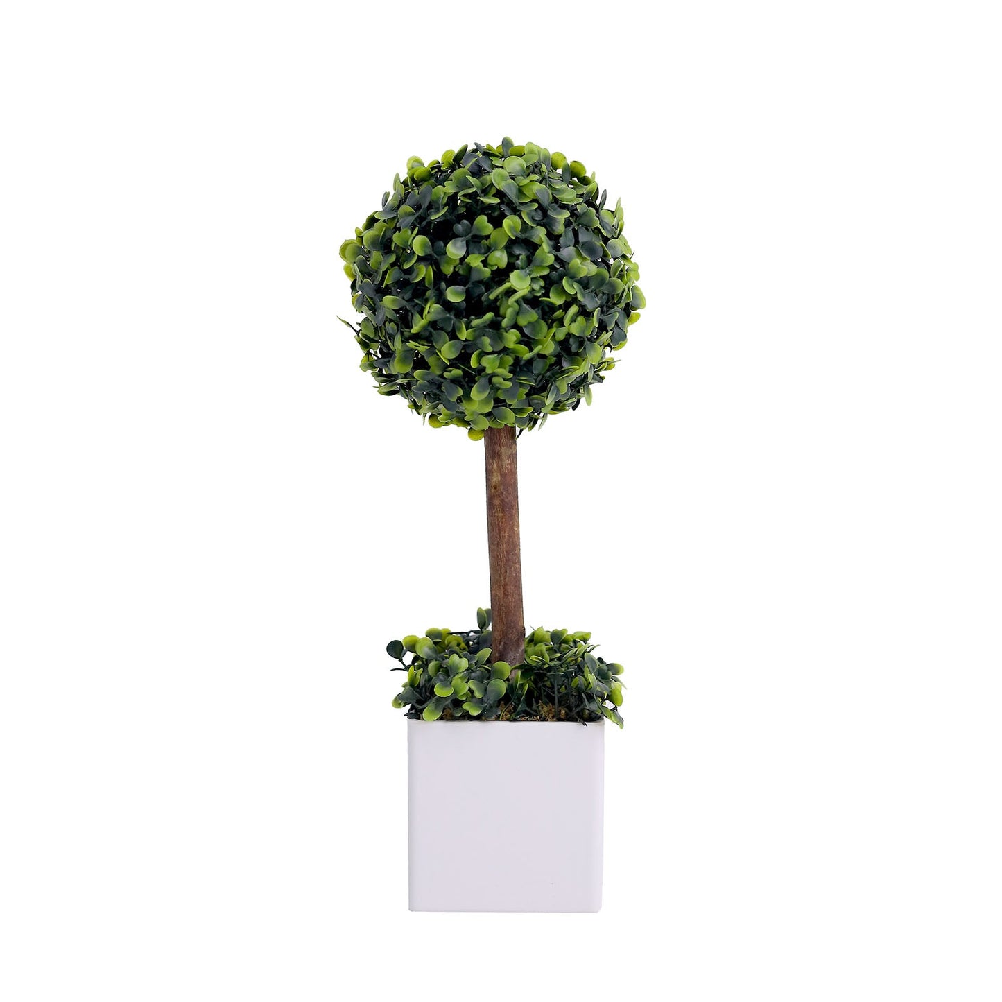 Green Artificial Boxwood Topiary Ball Tree In White Planter Pot 16"