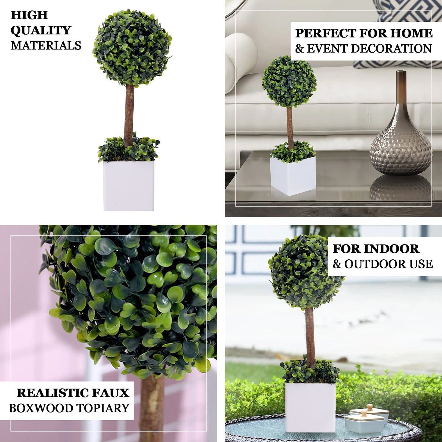 Green Artificial Boxwood Topiary Ball Tree In White Planter Pot 16"