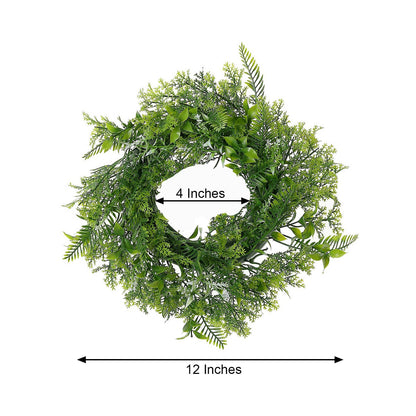 2 Pack Green Artificial Fern Leaf Mix Pillar Candle Ring Wreaths 4"