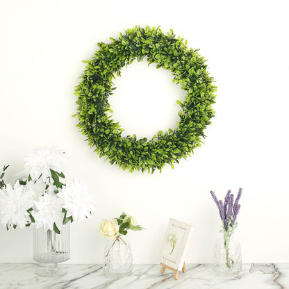 2 Pack Green Artificial Lifelike Boxwood Leaf Spring Wreaths 21"