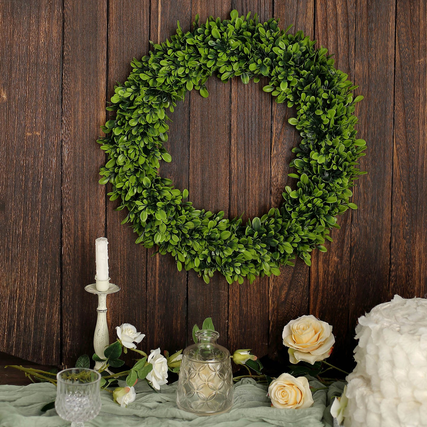2 Pack Green Artificial Lifelike Boxwood Leaf Spring Wreaths 21"