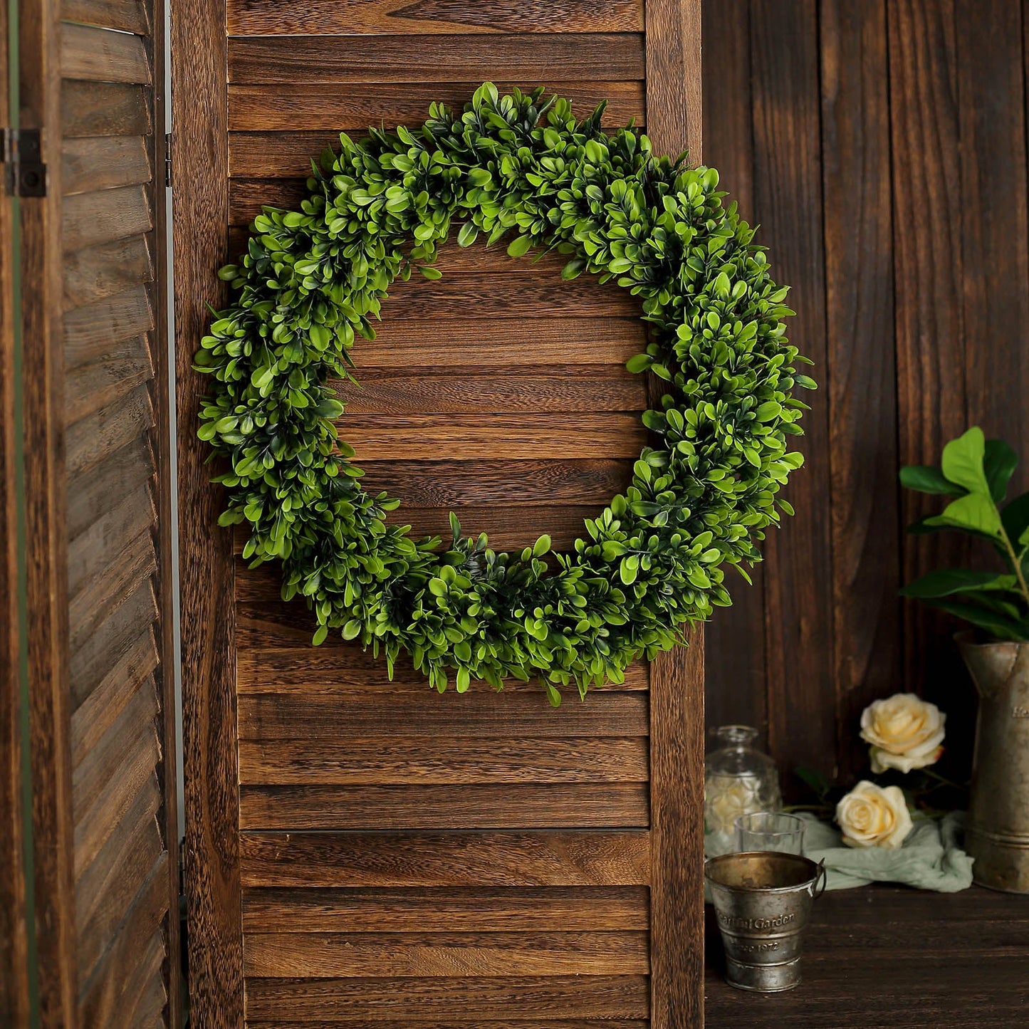 2 Pack Green Artificial Lifelike Boxwood Leaf Spring Wreaths 21"