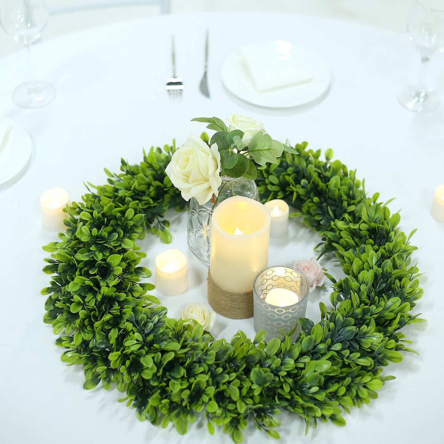 2 Pack Green Artificial Lifelike Boxwood Leaf Spring Wreaths 21"
