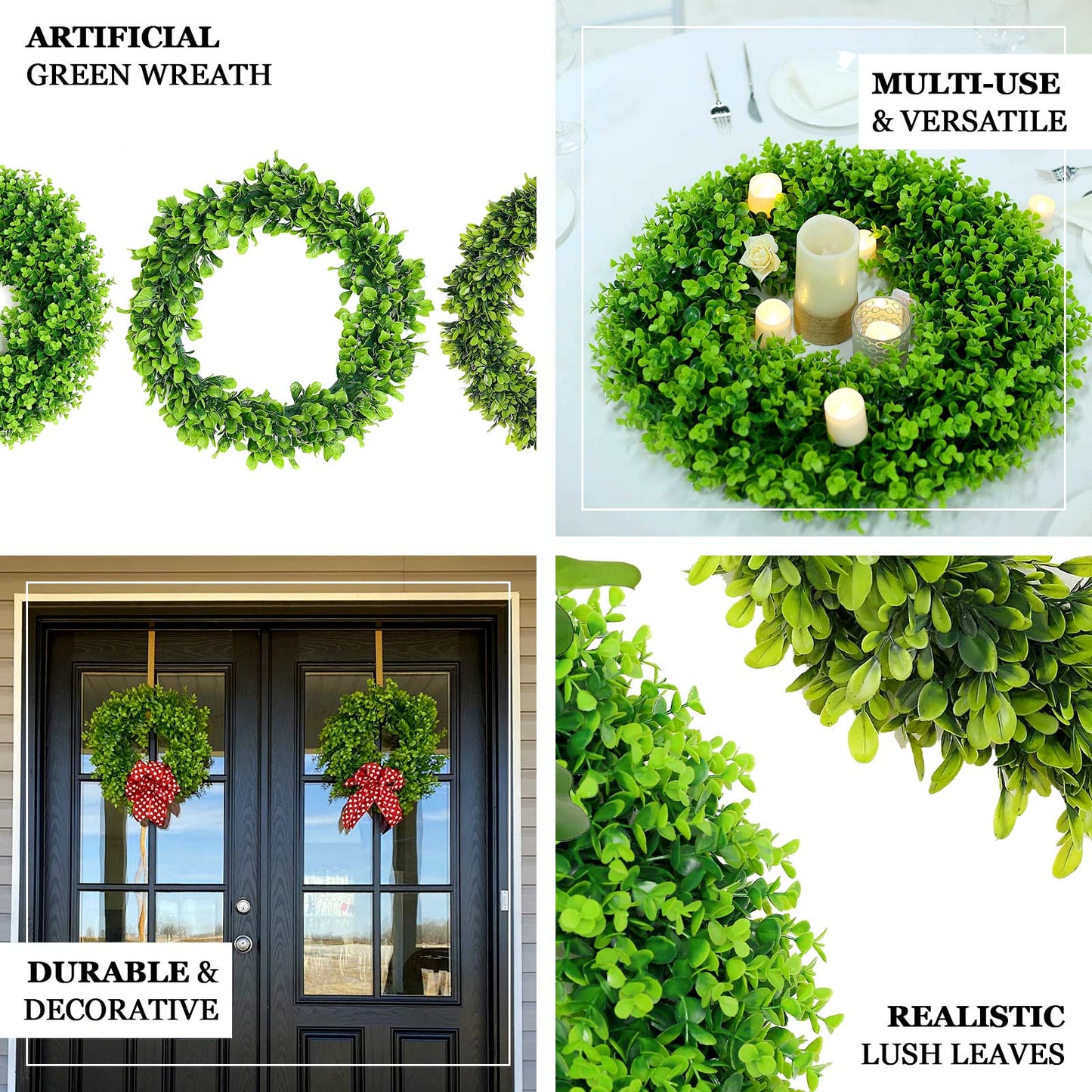 2 Pack Green Artificial Lifelike Boxwood Leaf Spring Wreaths 21"