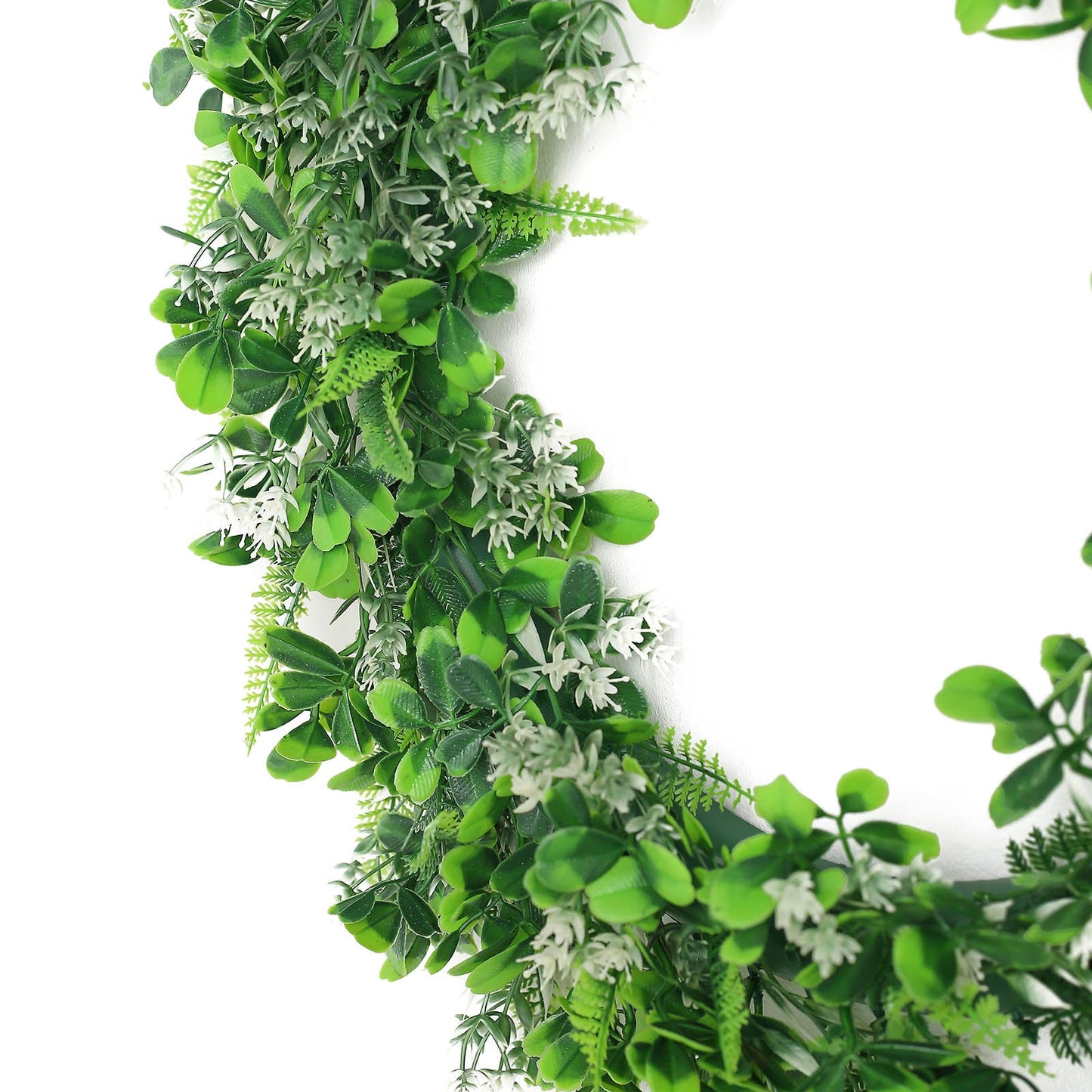 2 Pack White/Green Artificial Lifelike Boxwood Fern Mix Spring Wreaths 22"
