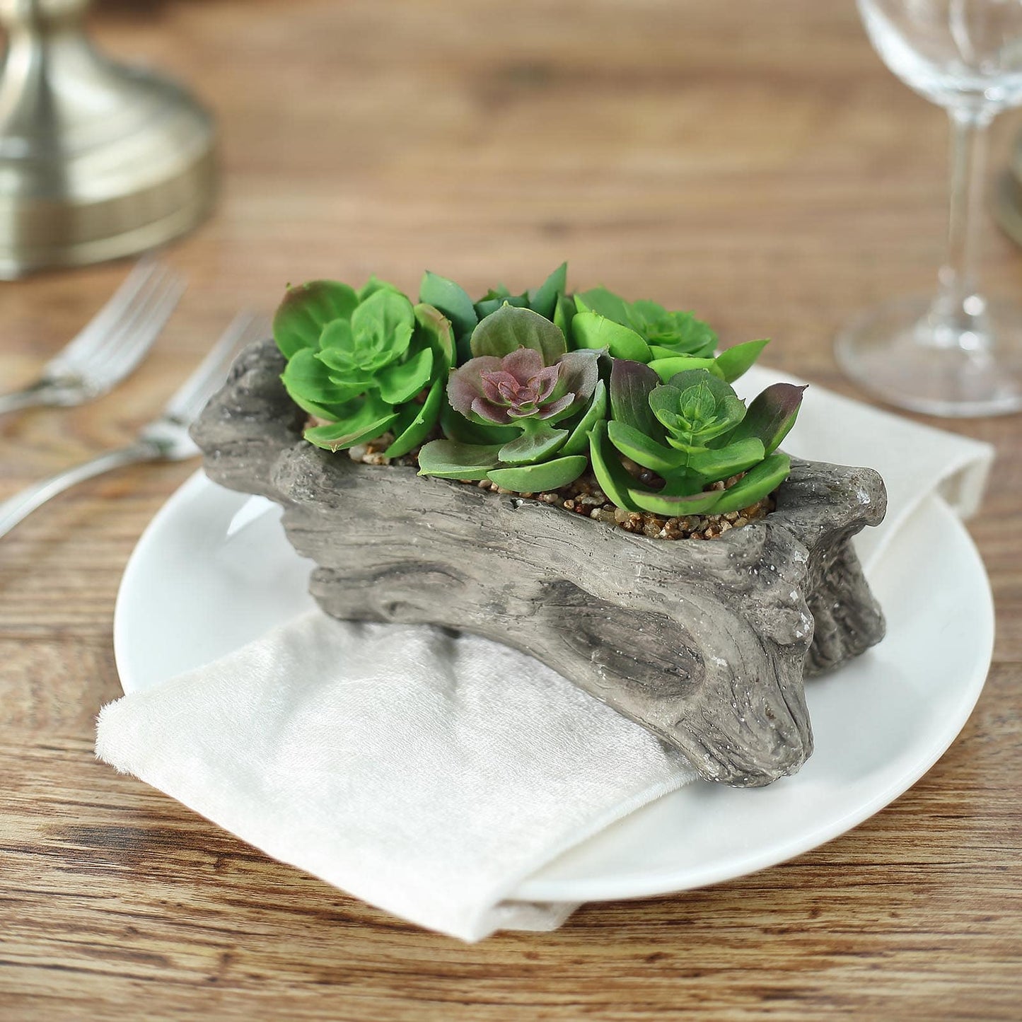 Artificial Log Planter and 5 Perle Von Nurnberg Succulent Plants 7" Long
