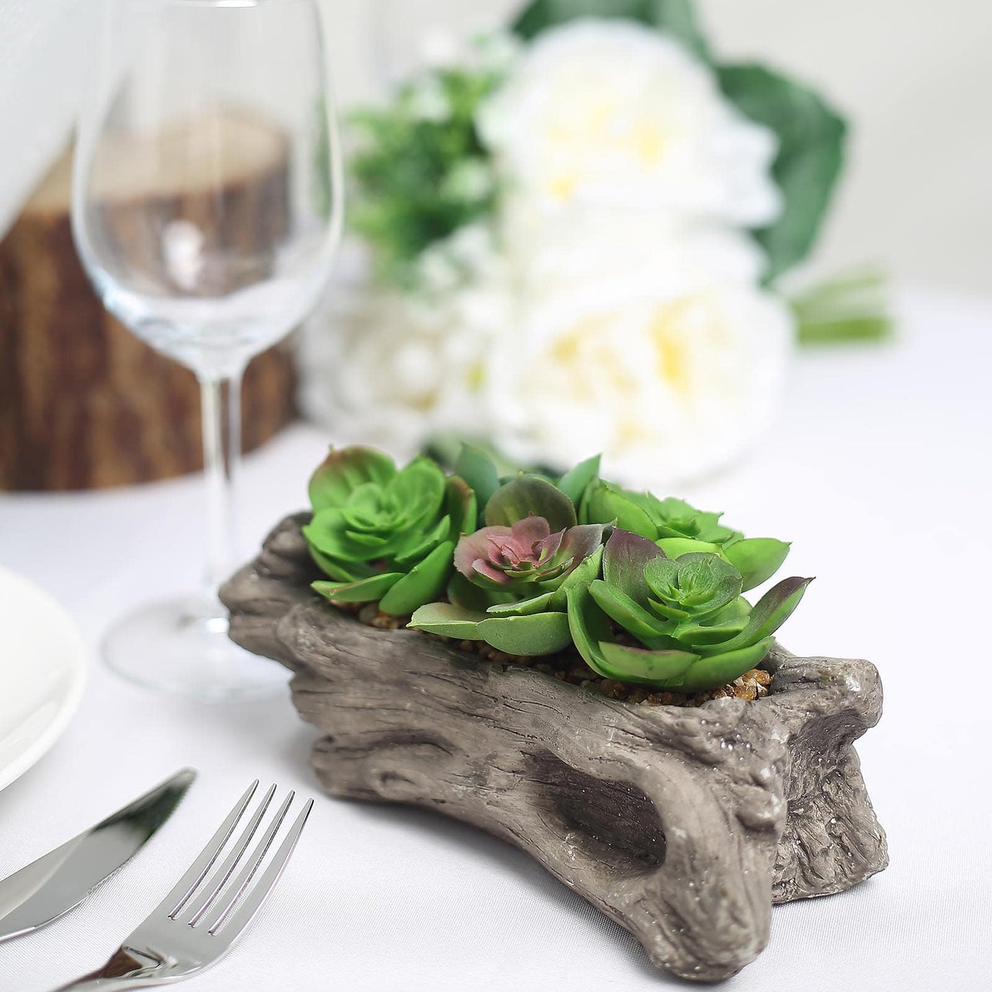 Artificial Log Planter and 5 Perle Von Nurnberg Succulent Plants 7" Long