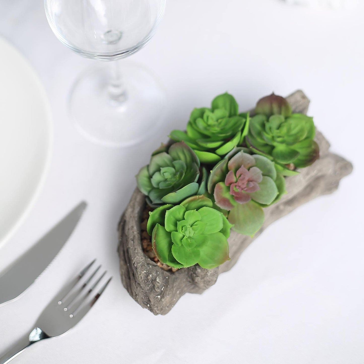 Artificial Log Planter and 5 Perle Von Nurnberg Succulent Plants 7" Long