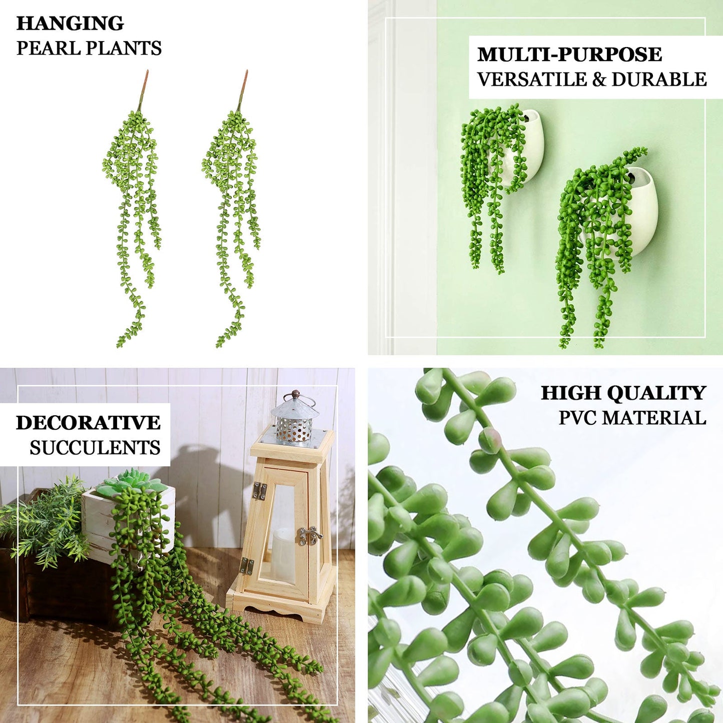 2 Pack Artificial Succulents Hanging Plants, Faux String Of Pearls, Wall Home Garden Decor 23"
