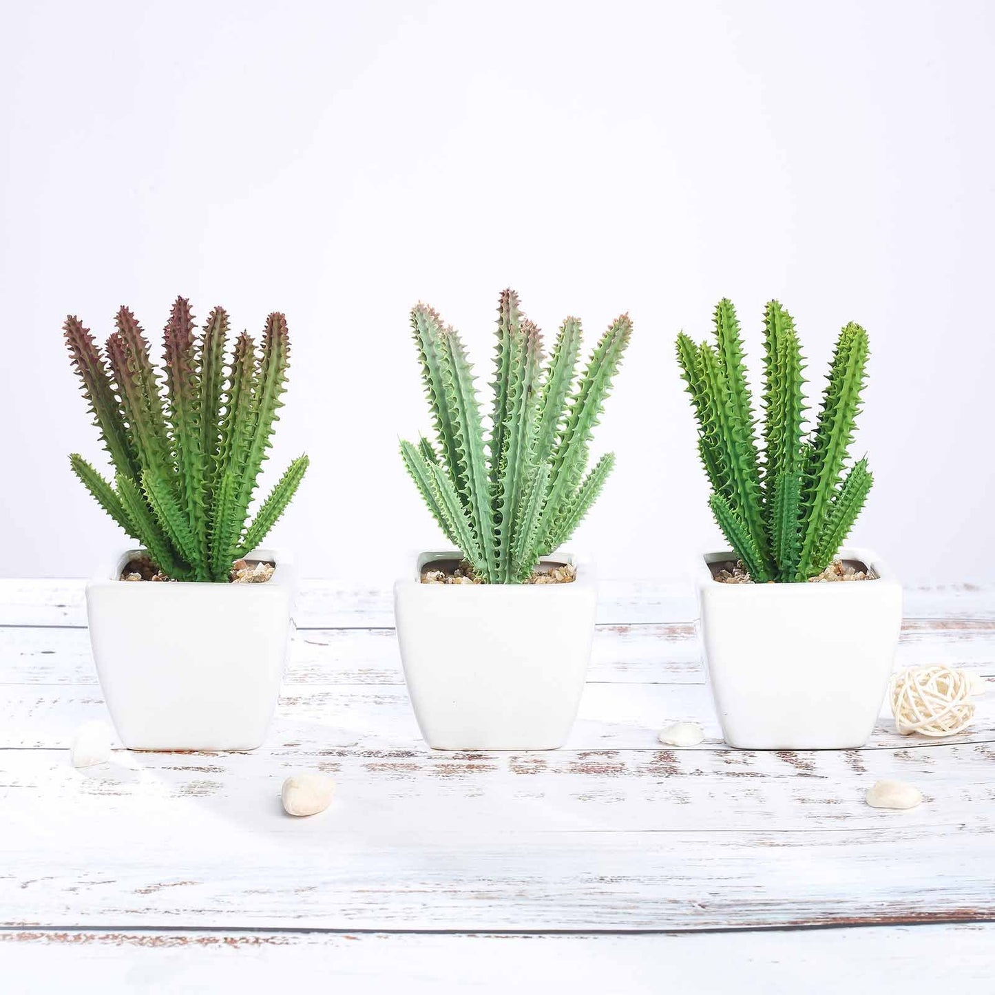 3 Pack Ceramic Planter Pot and Artificial Cacti Succulent Plants 7"