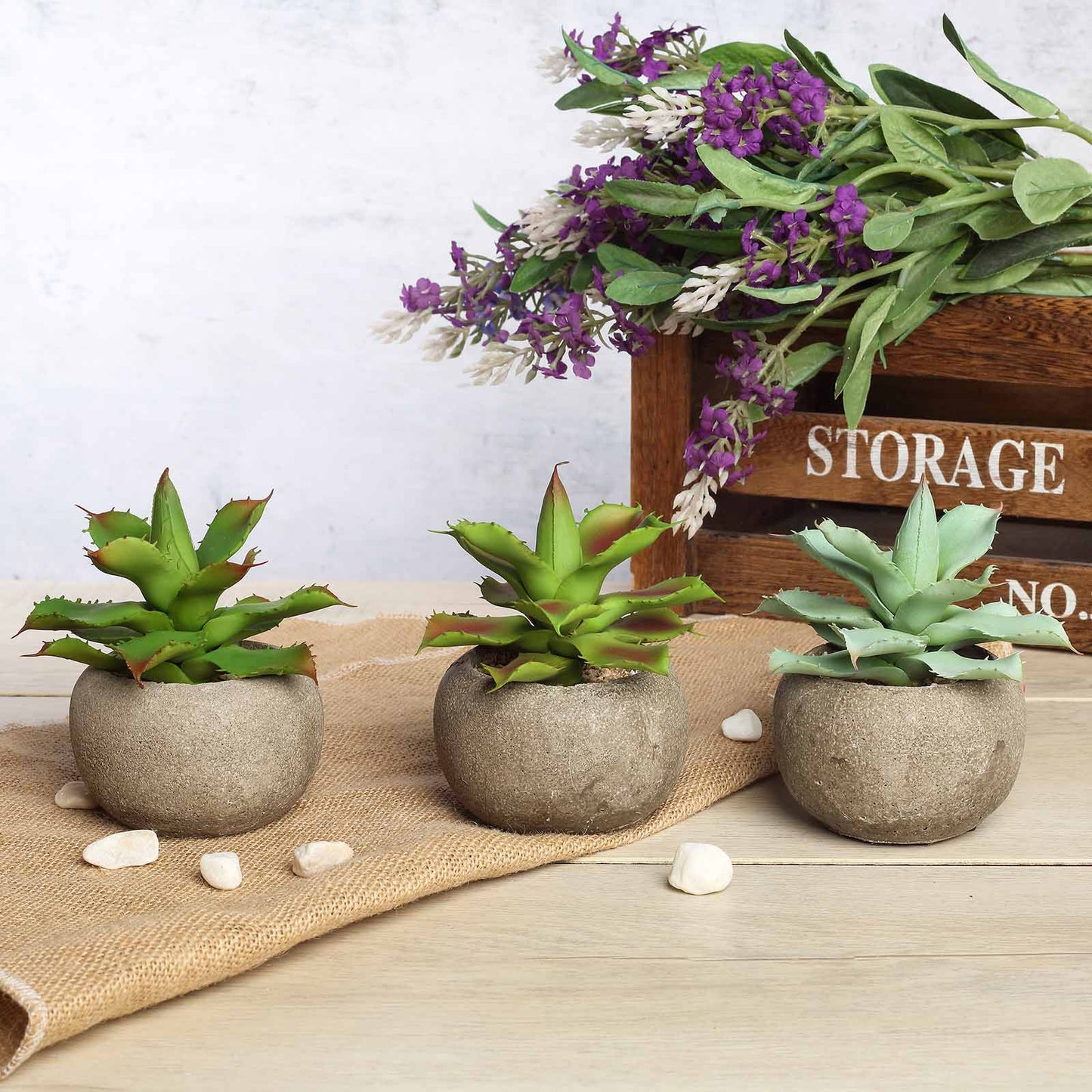 3 Pack Ceramic Planter Pot and Artificial Aloe Succulent Plants 5"