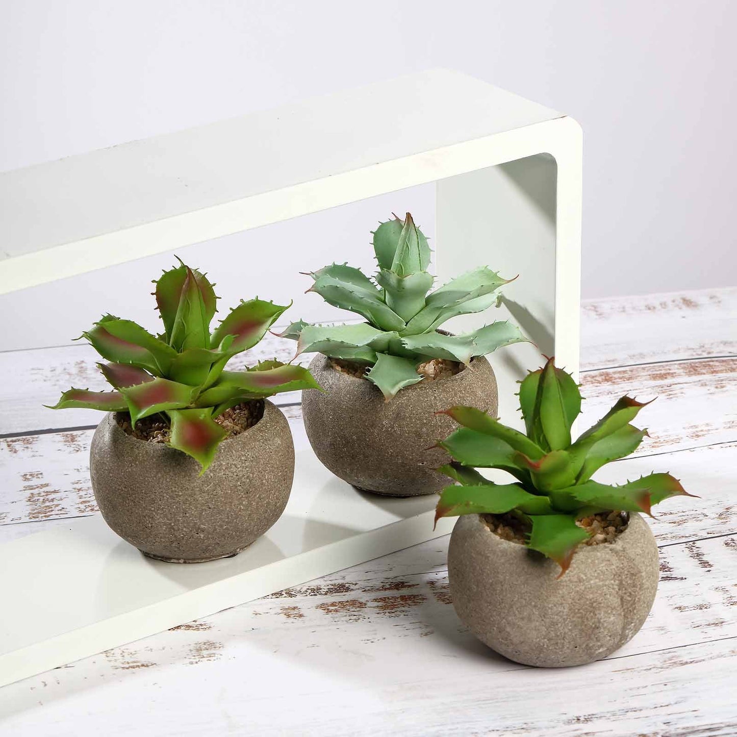 3 Pack Ceramic Planter Pot and Artificial Aloe Succulent Plants 5"