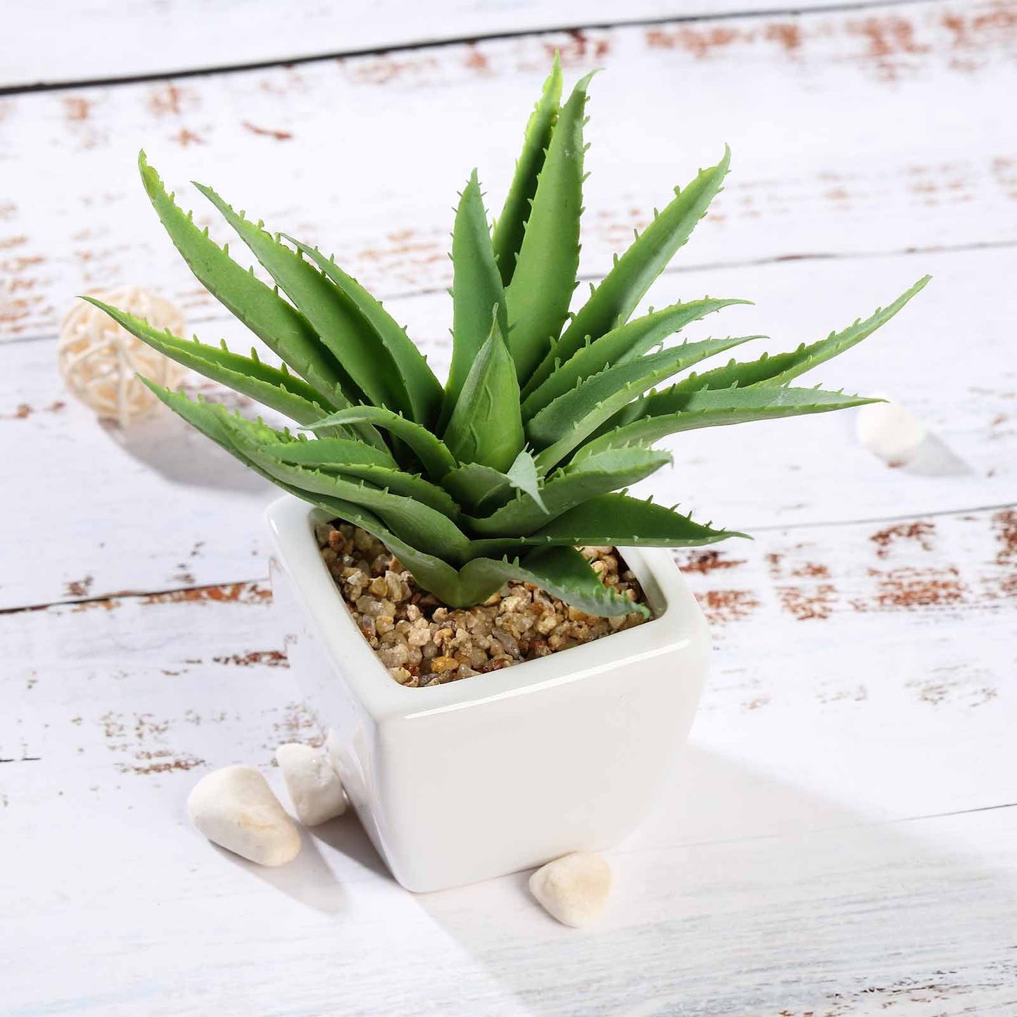 3 Pack Ceramic Planter Pot and Artificial Spot Aloe Succulent Plant 5"