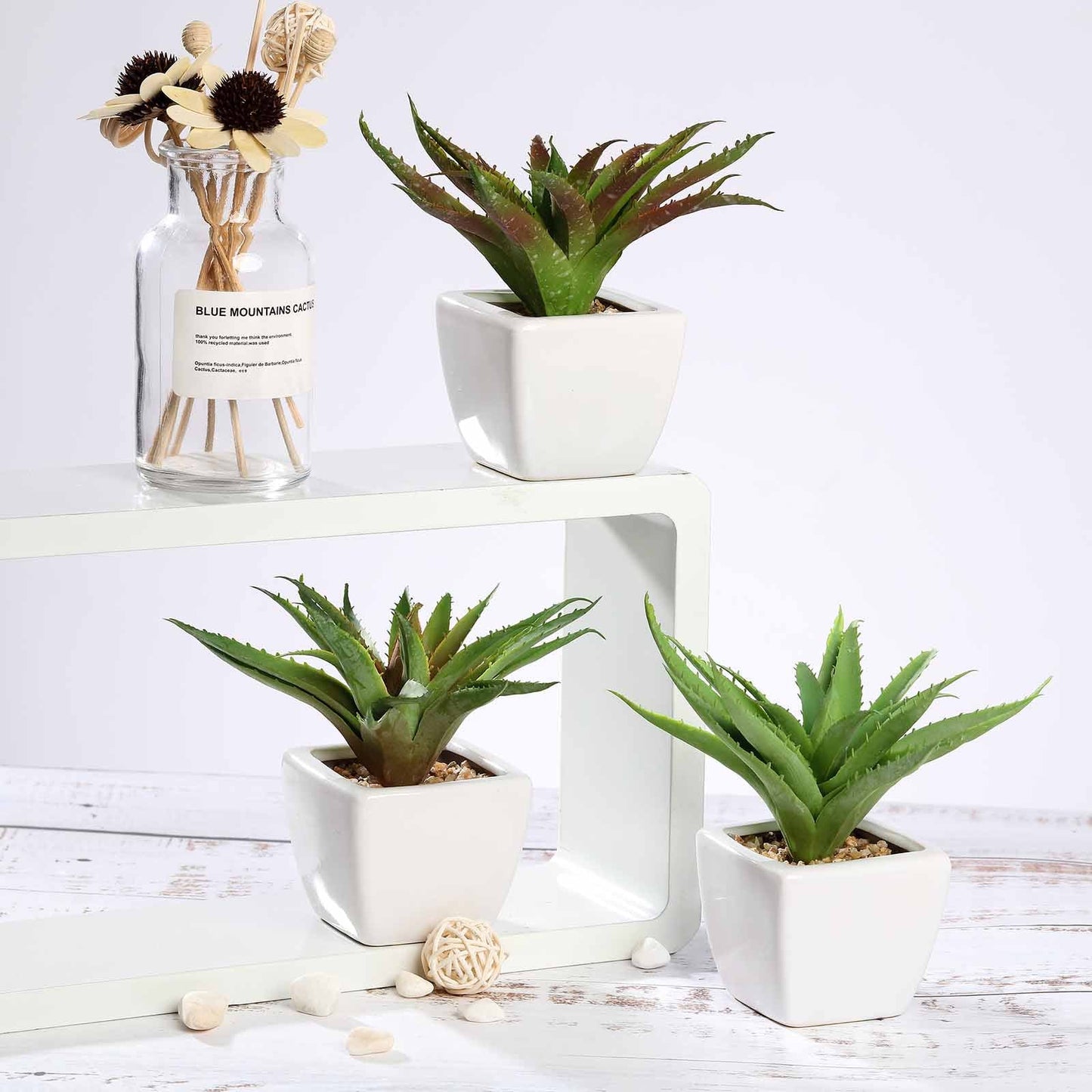 3 Pack Ceramic Planter Pot and Artificial Spot Aloe Succulent Plant 5"