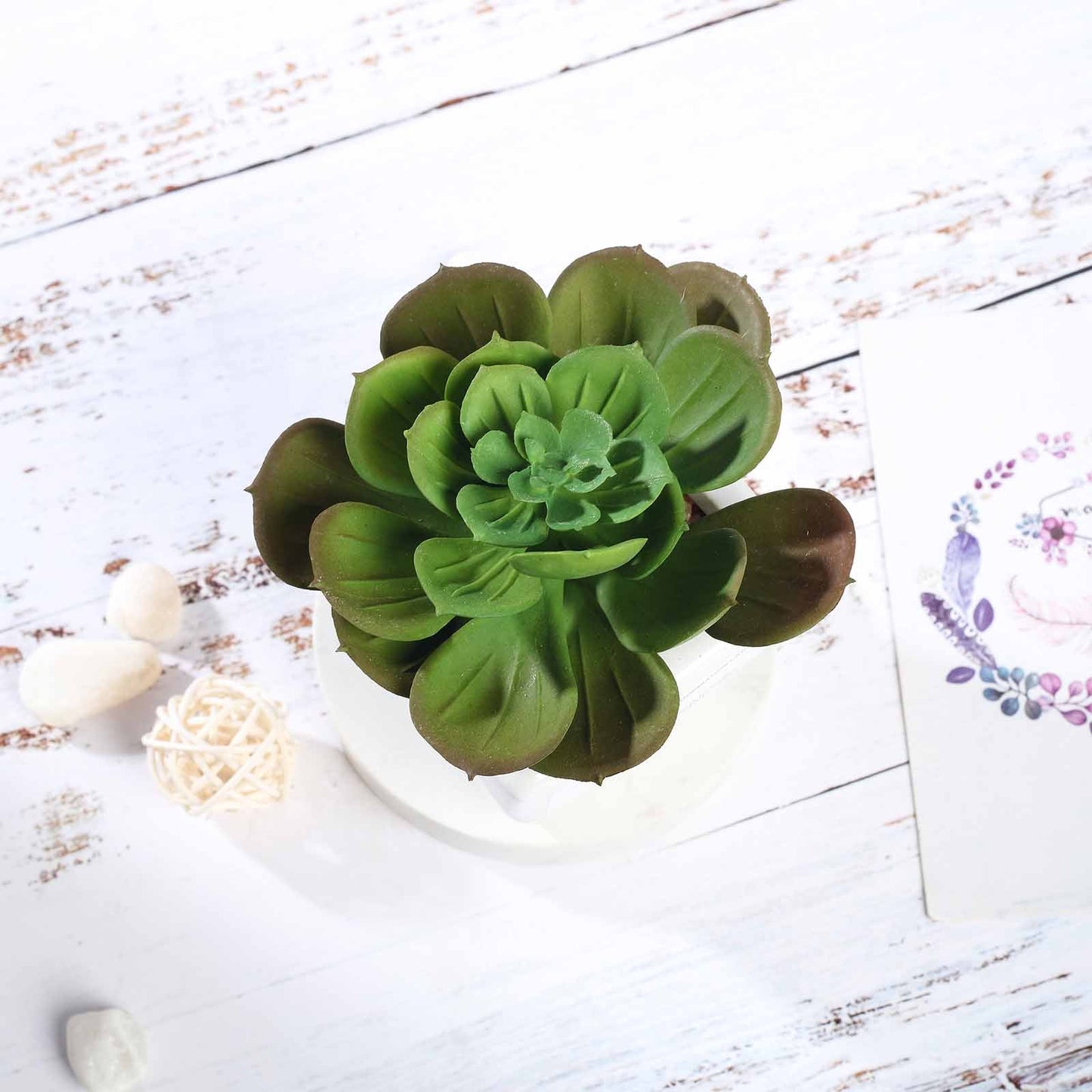 3 Pack Ceramic Planter Pot and Artificial Echeveria Succulent Plant 4"