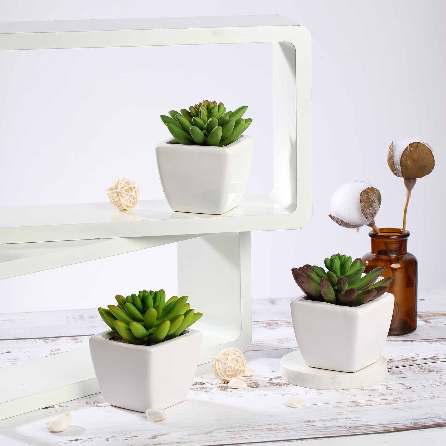 3 Pack Ceramic Planter Pot and Artificial Lotus Succulent Plants 4"