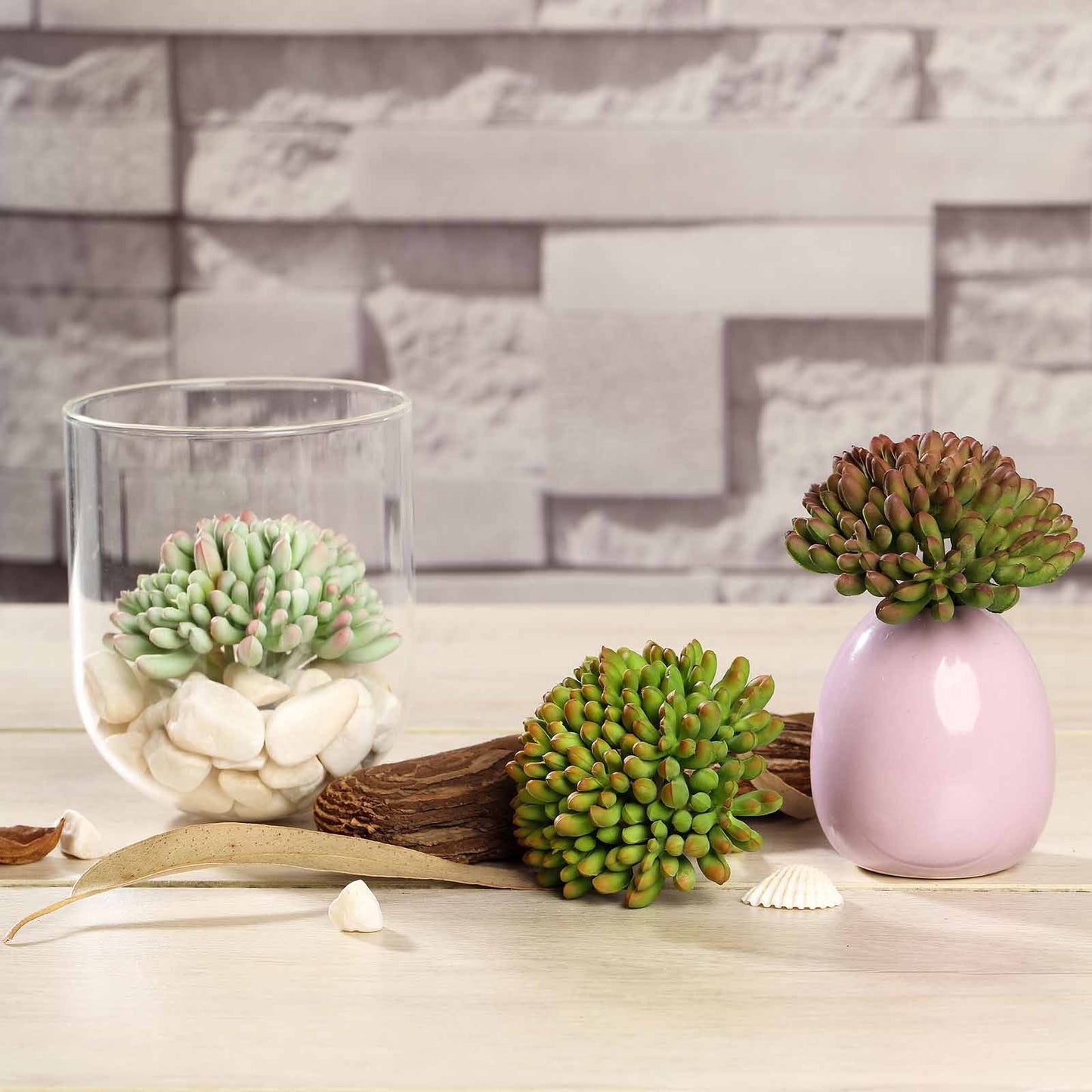 3 Pack Artificial PVC Mini Jelly Bean Decorative Succulent Plants 4"