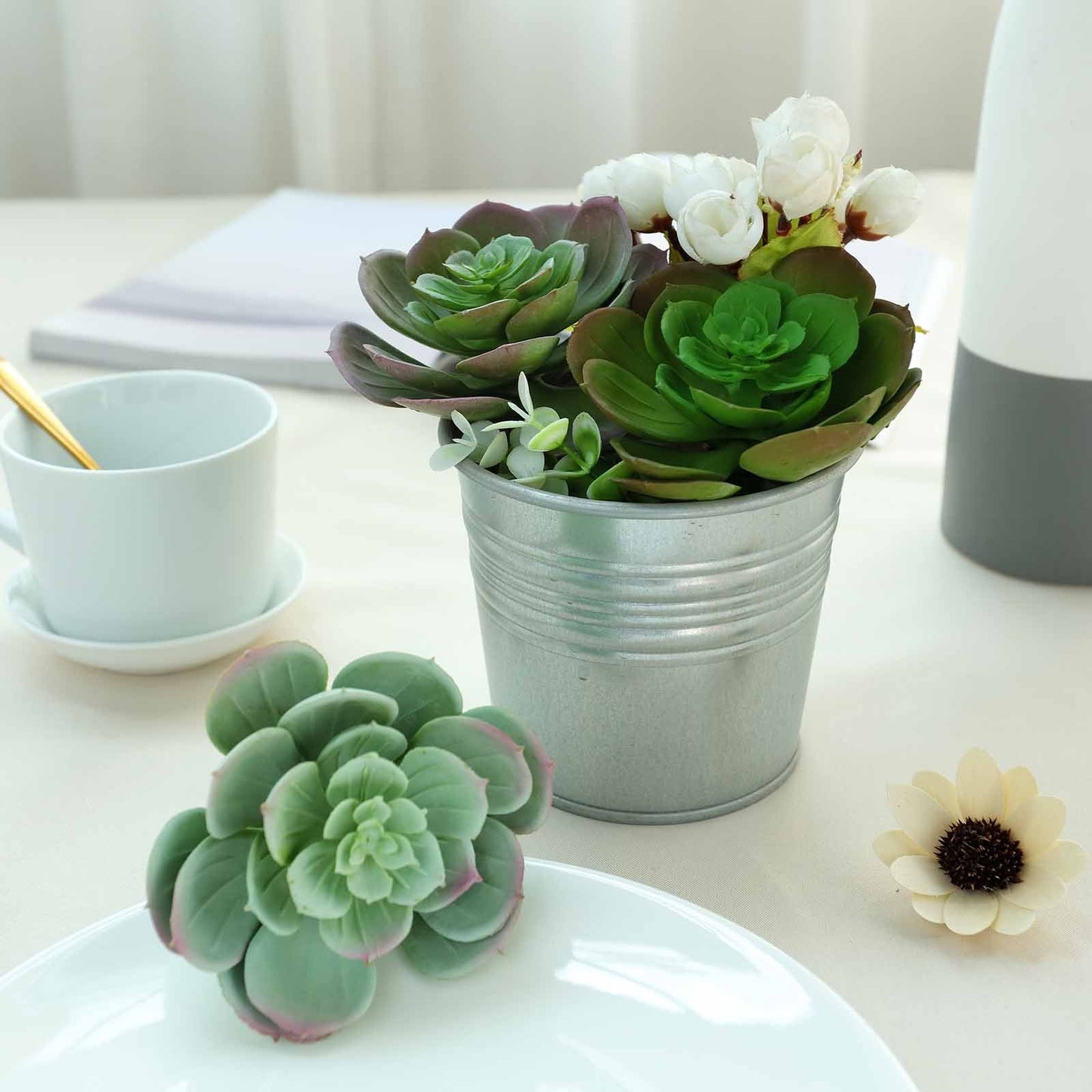 3 Pack Artificial PVC Echeveria Stem Decorative Succulent Plants 6"