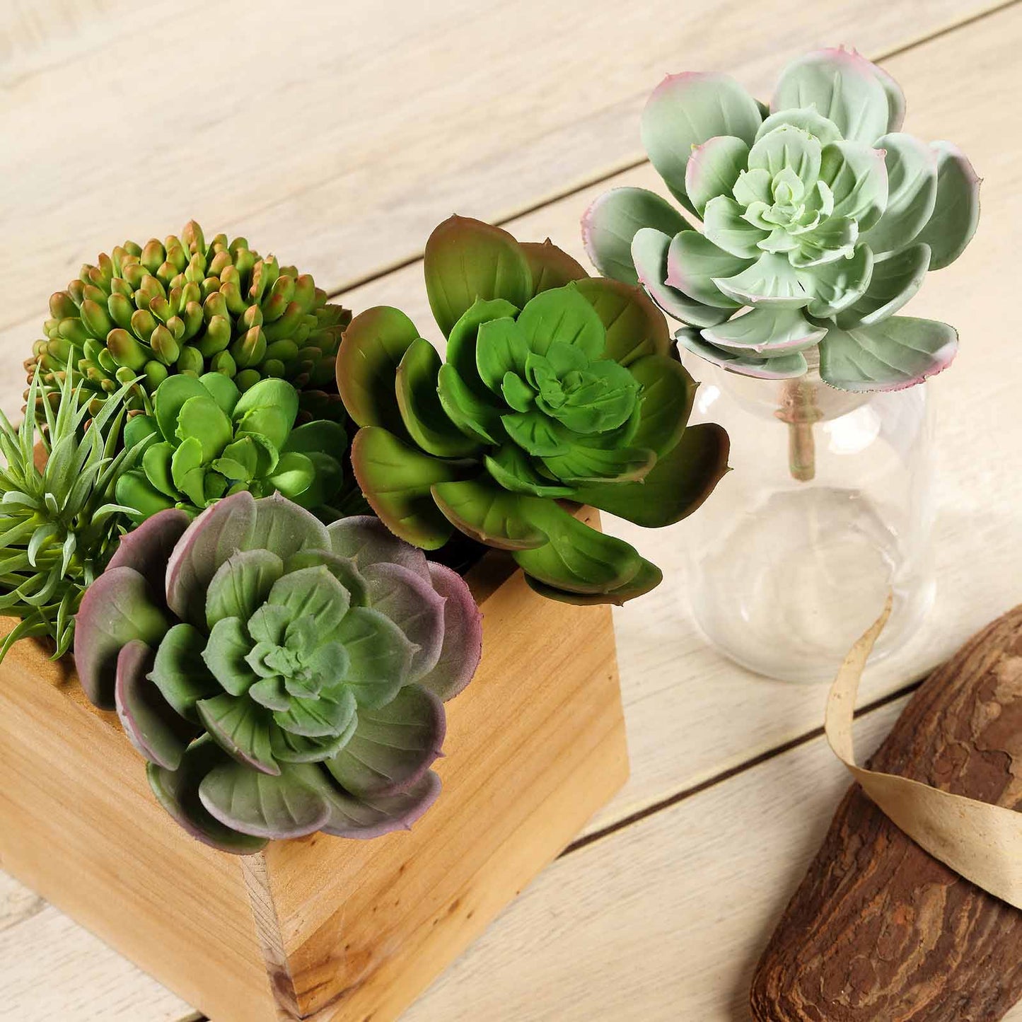 3 Pack Artificial PVC Echeveria Stem Decorative Succulent Plants 6"