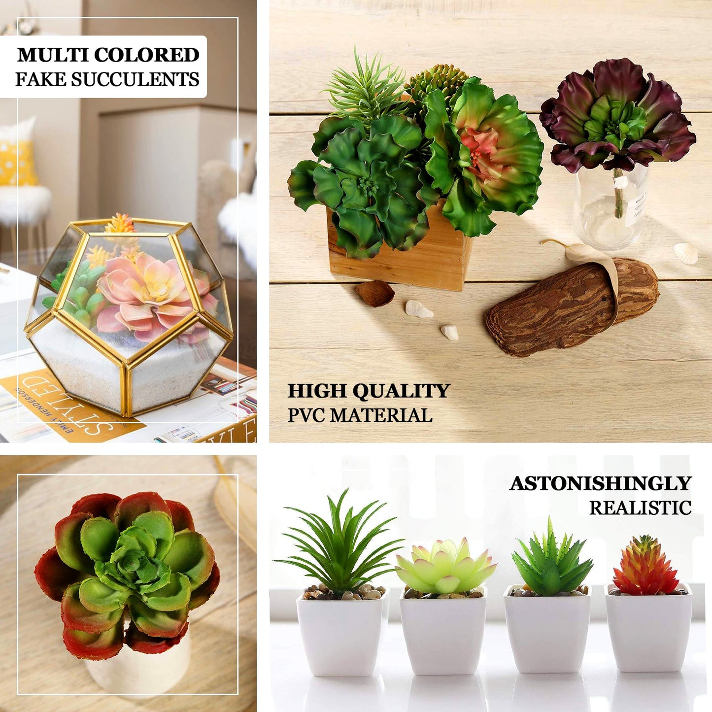 3 Pack Artificial PVC Echeveria Stem Decorative Succulent Plants 6"