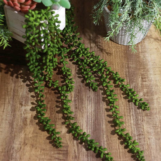 2 Pack Artificial Succulents Hanging Plants, Faux String Of Pearls, Wall Home Garden Decor 23"