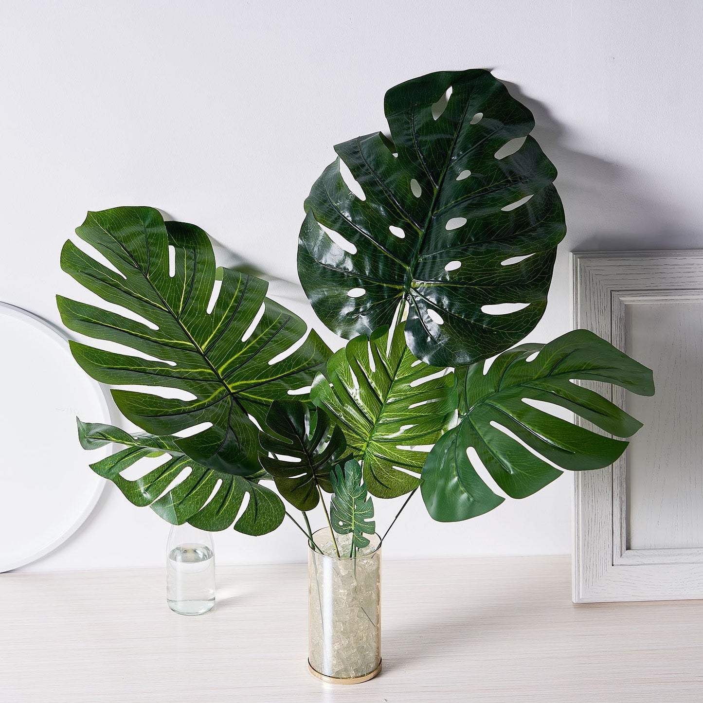 6 Stems Assorted Green Artificial Silk Tropical Monstera Leaf Plants