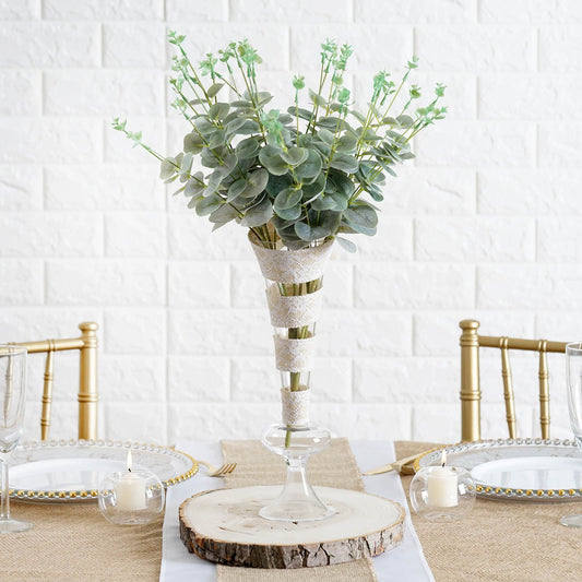 2 Bushes Frosted Green Artificial Eucalyptus Branch Bouquet Plants 19"