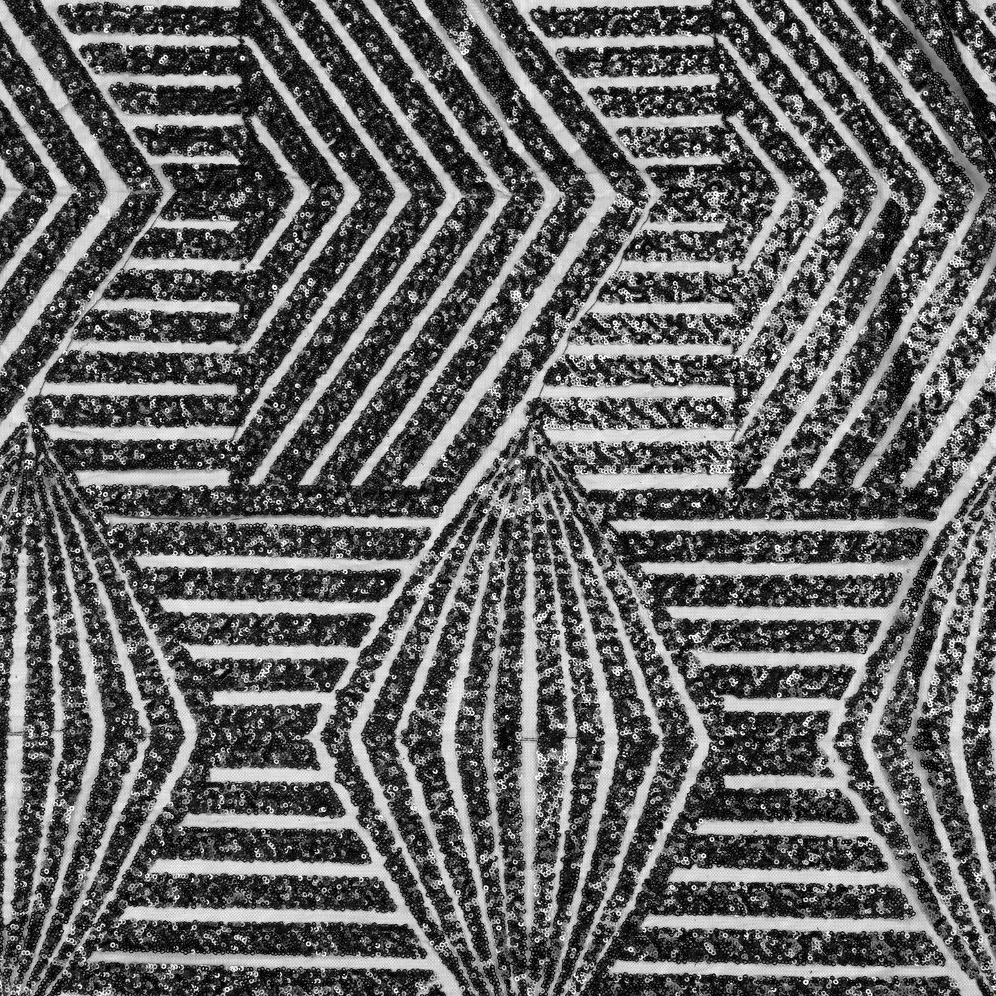 Geometric Glitz Art Deco Sequin Tablecloth 132" Round - Black