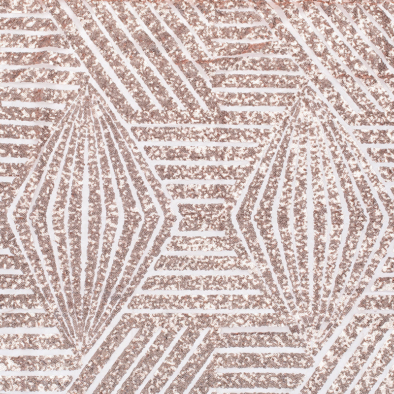Geometric Glitz Art Deco Sequin Tablecloth 132" Round - Blush/Rose Gold