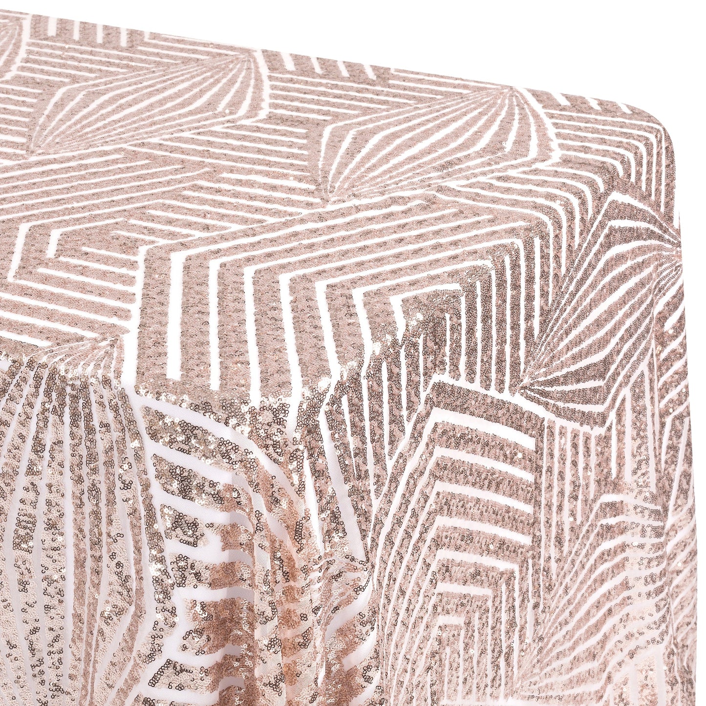 Geometric Glitz Art Deco Sequin Tablecloth 90"x156" Rectangular - Blush/Rose Gold