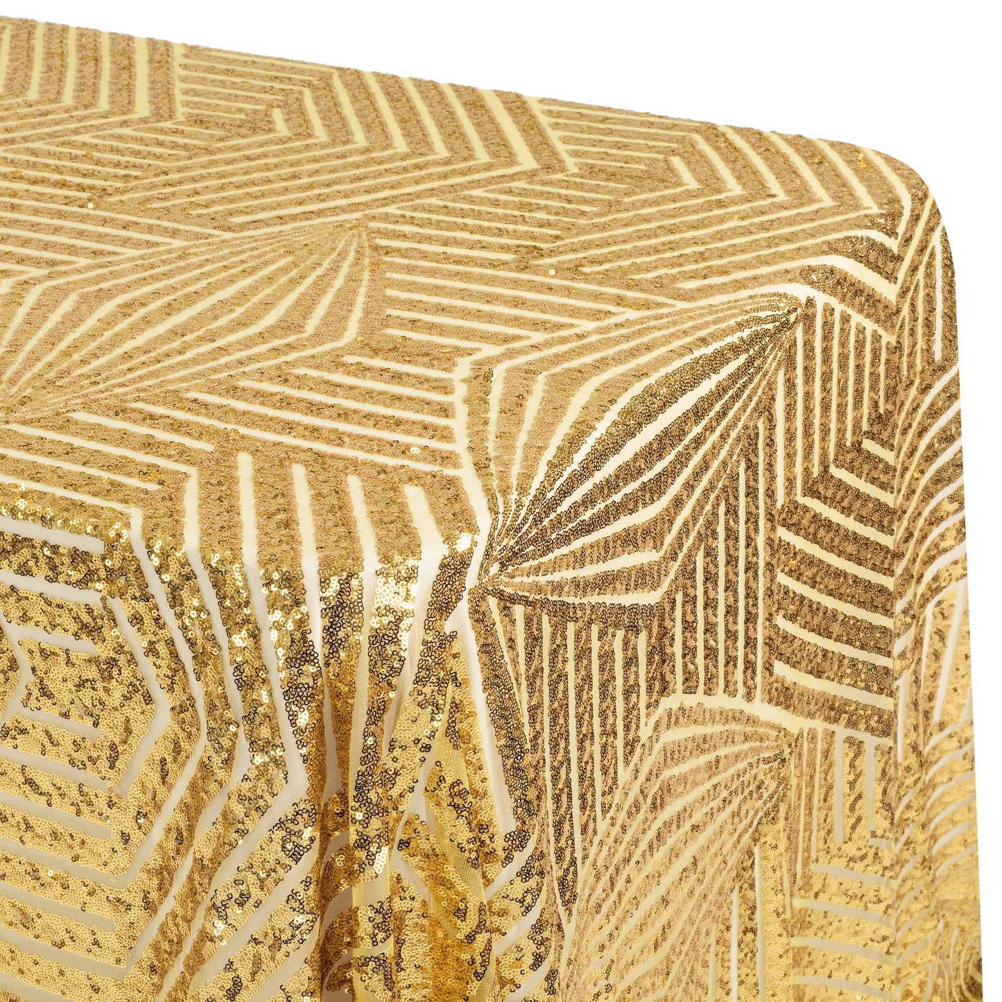 Geometric Glitz Art Deco Sequin Tablecloth 90"x132" Rectangular - Gold