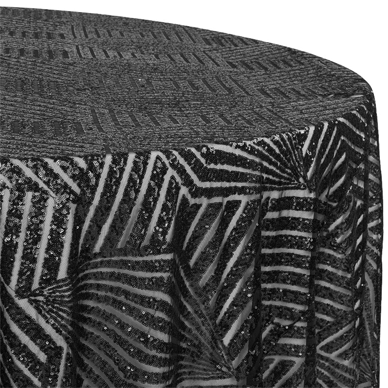 Geometric Glitz Art Deco Sequin Tablecloth 132" Round - Black