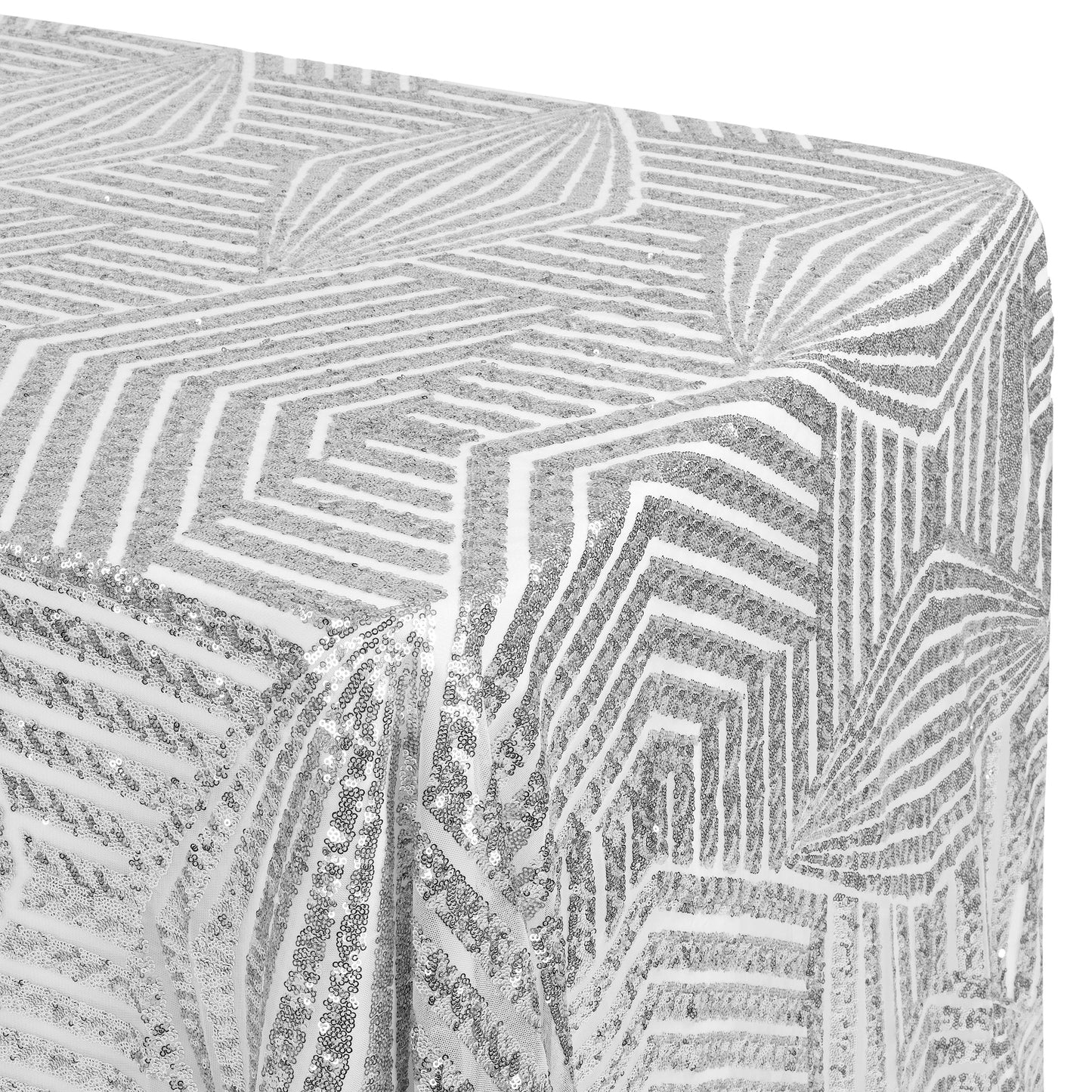 Geometric Glitz Art Deco Sequin Tablecloth 90"x156" Rectangular - Silver