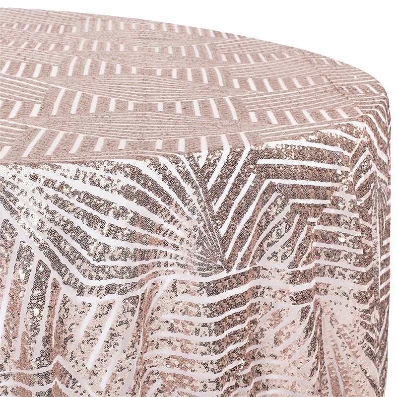 Geometric Glitz Art Deco Sequin Tablecloth 120" Round - Blush/Rose Gold