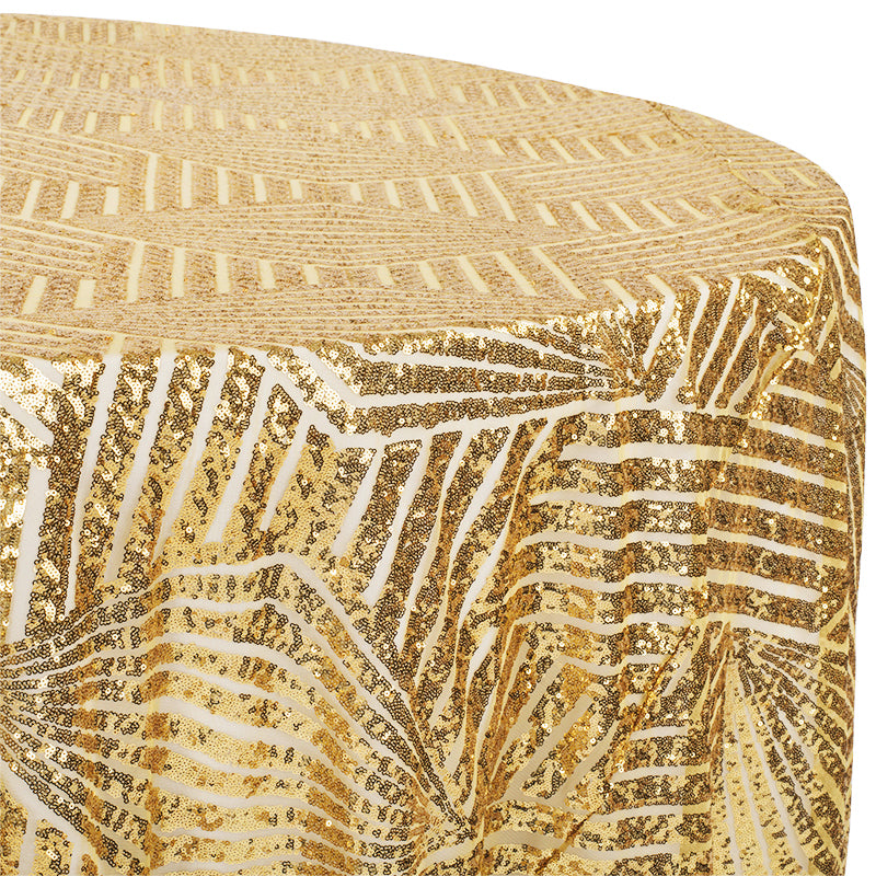 Geometric Glitz Art Deco Sequin Tablecloth 132" Round - Gold