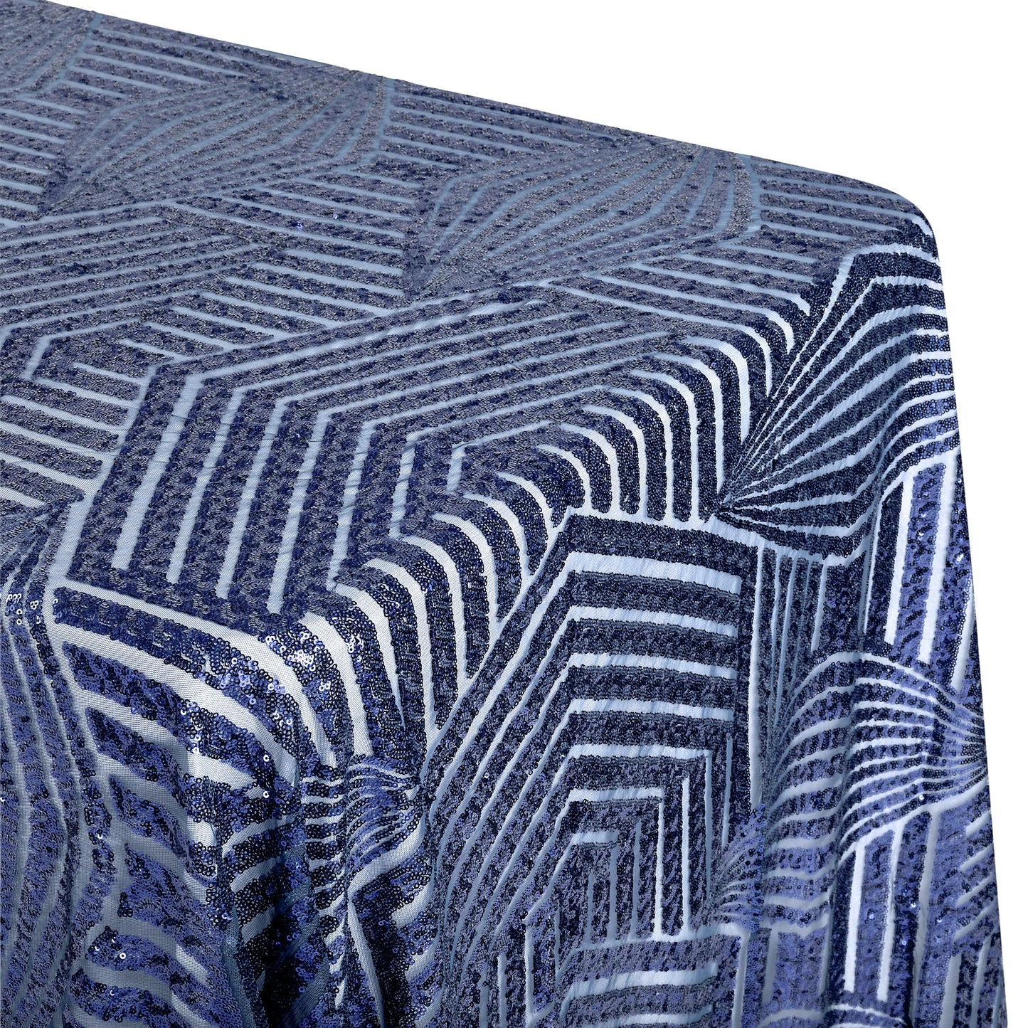 Geometric Glitz Art Deco Sequin Tablecloth 90"x156" Rectangular - Navy Blue