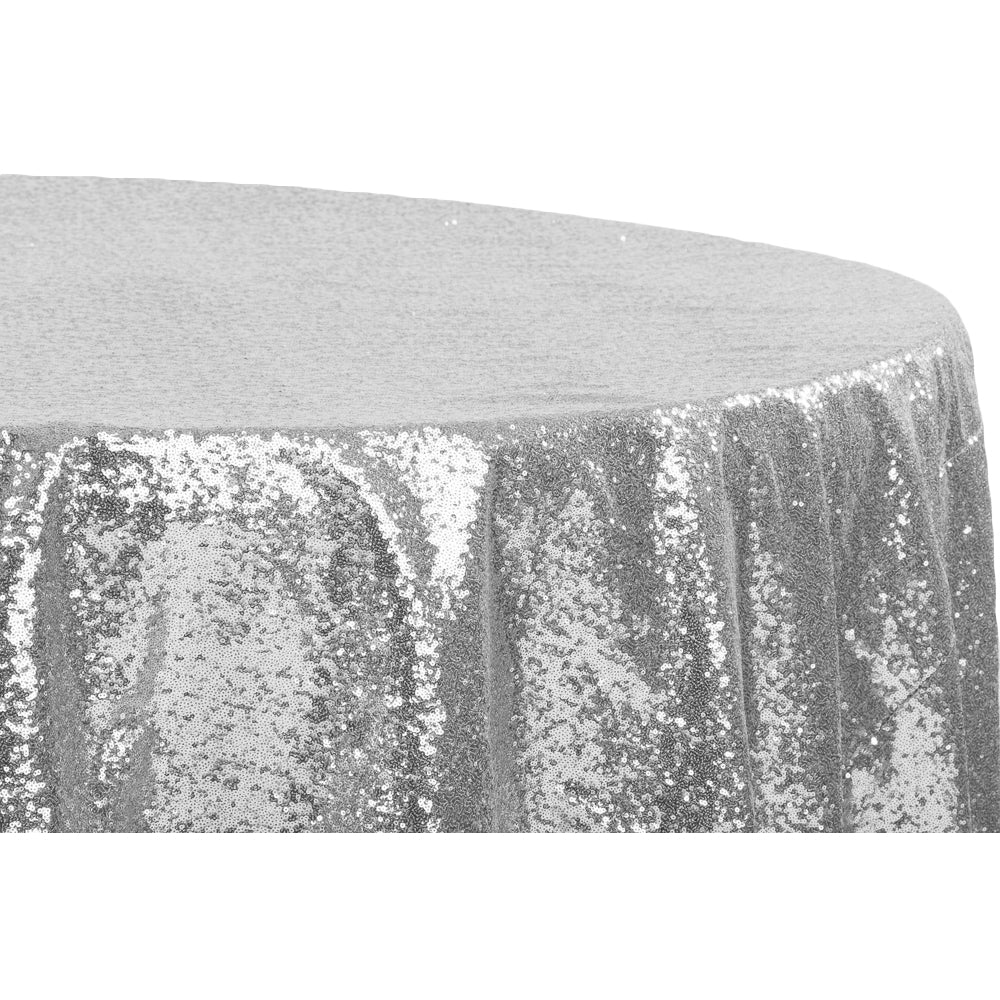 Glitz Sequins 132" Round Tablecloth - Silver