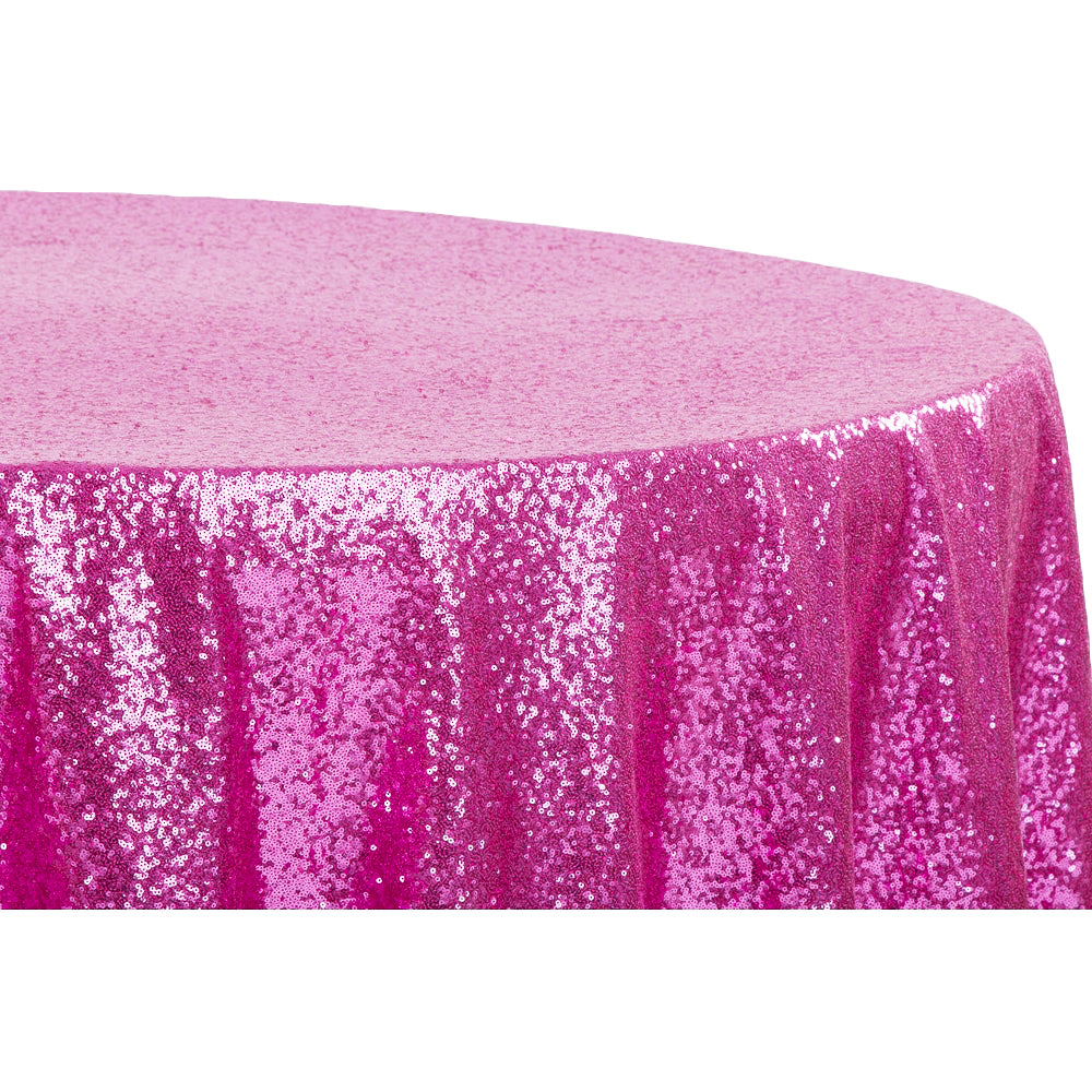 Glitz Sequins 132" Round Tablecloth - Fuchsia