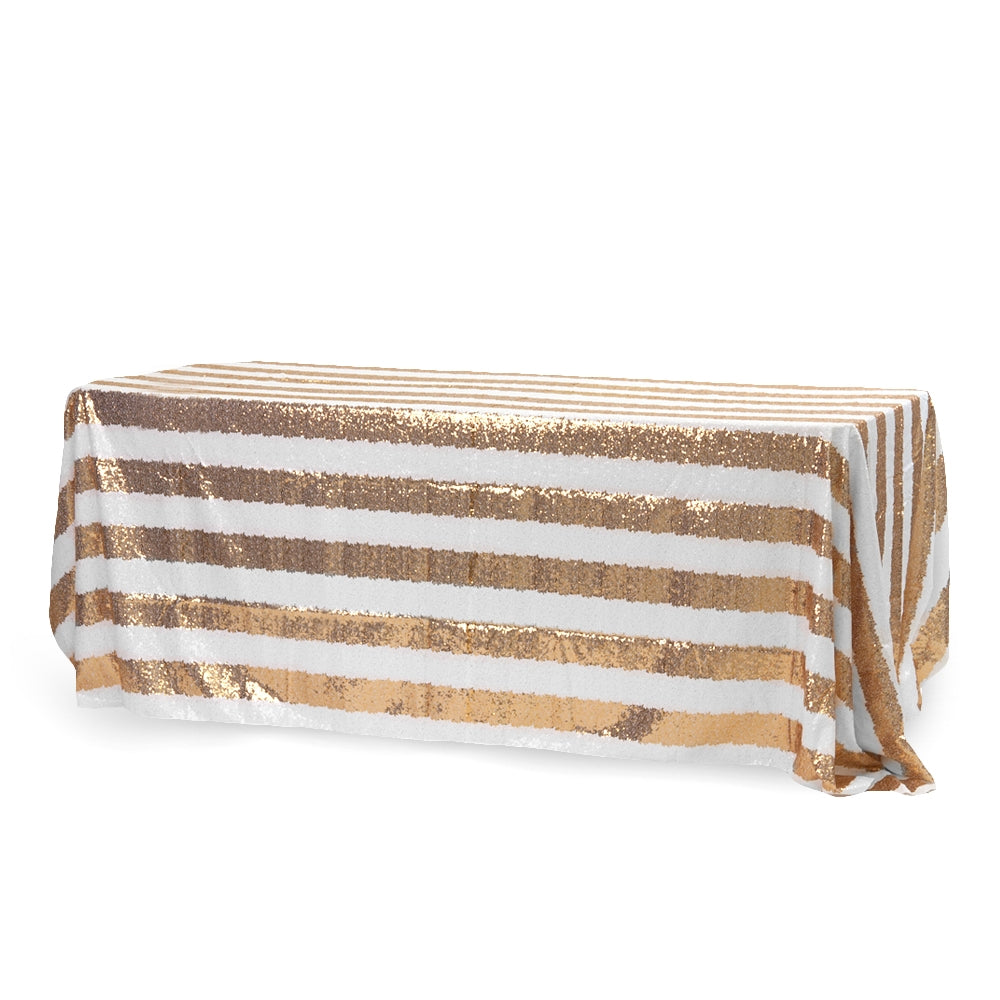 Stripe Glitz Sequin Rectangular Tablecloth 90"x156" - Gold & White