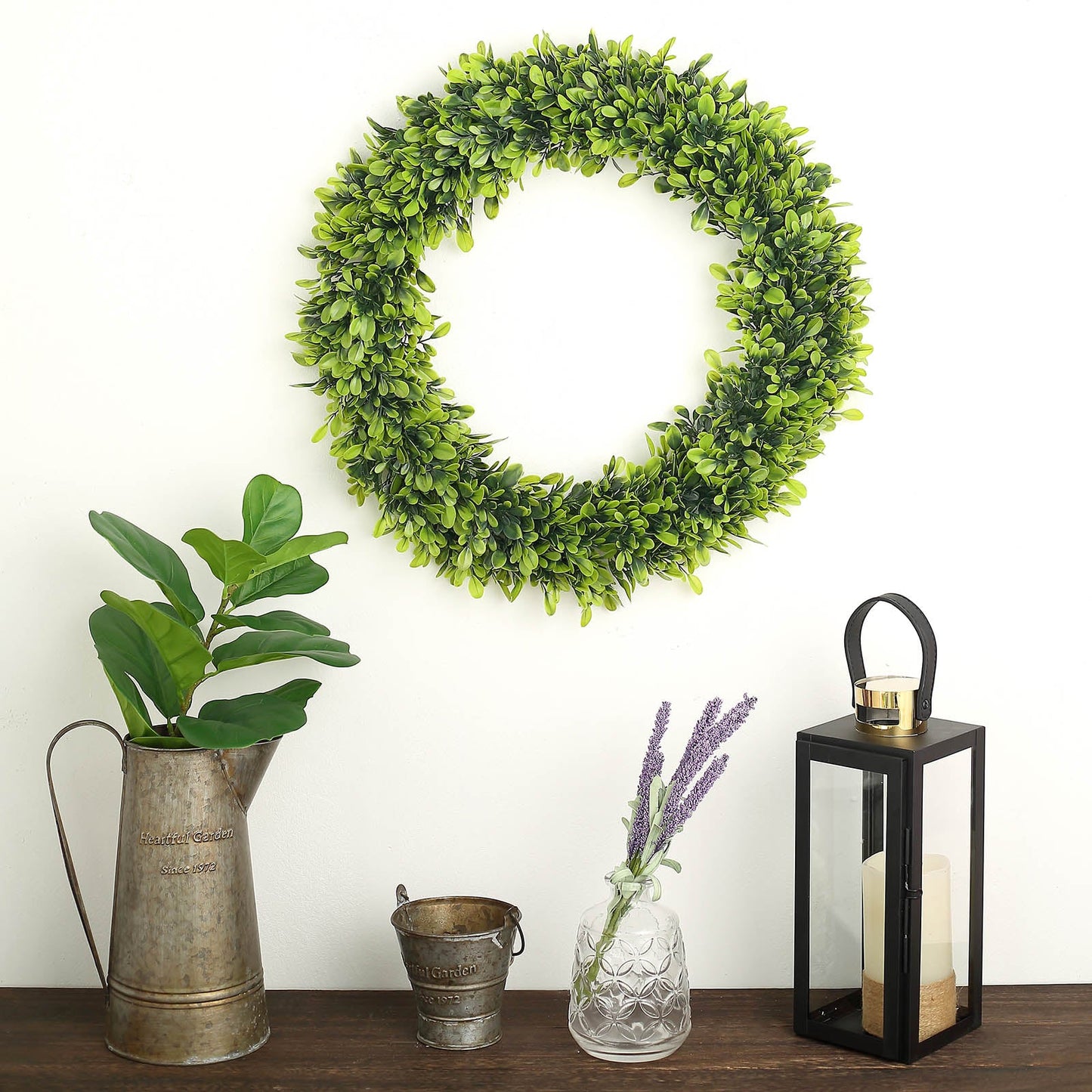 2 Pack Green Artificial Lifelike Boxwood Leaf Spring Wreaths 21"