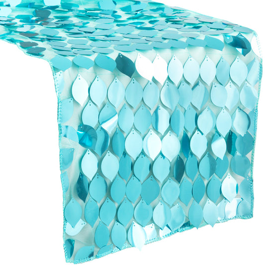 Leaf Payette Sequin Table Runner - Turquoise